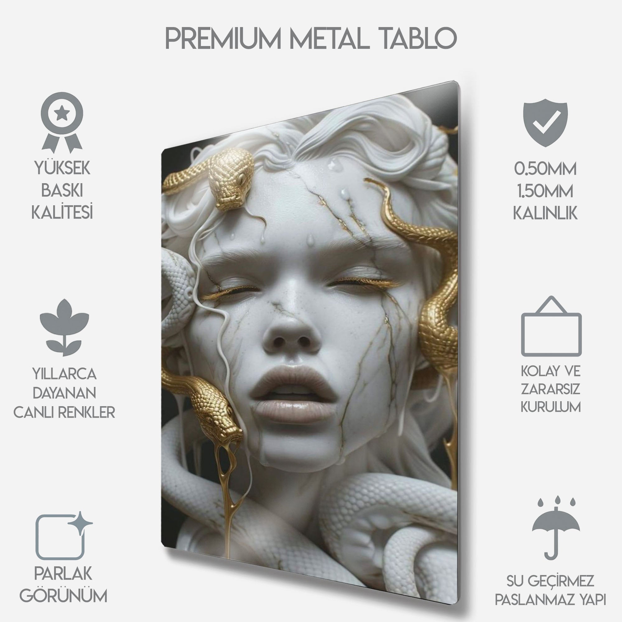 Medusa Mermer ve Altın - Metal Tablo