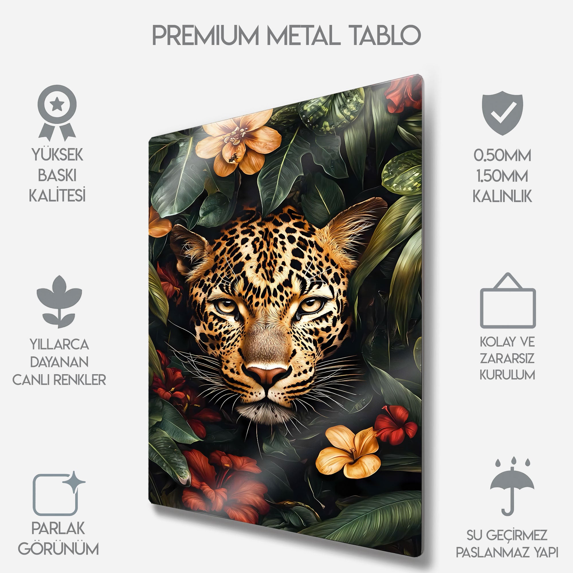 Tropikal Leopar - Metal Tablo