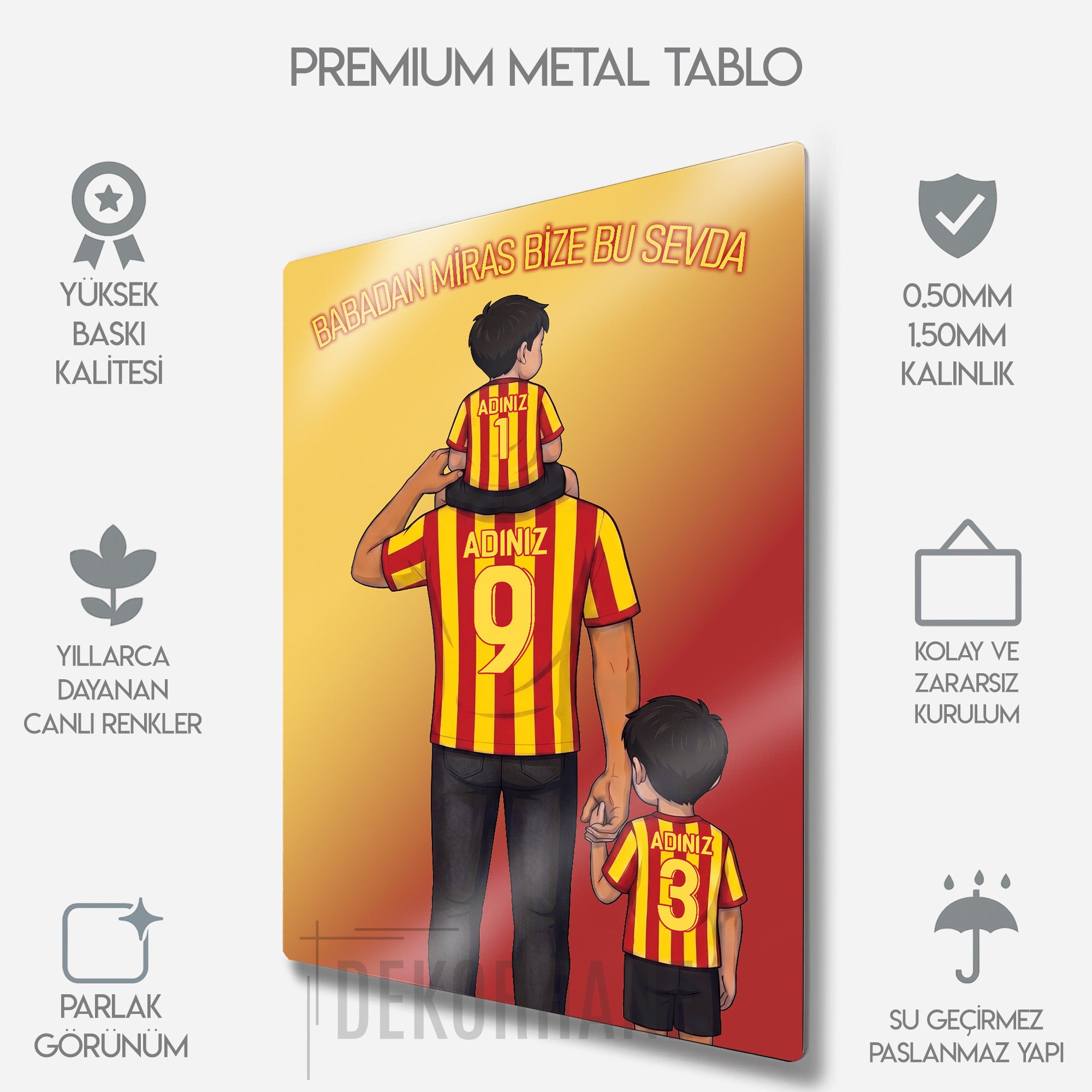 Sarı Kırmızı Baba Oğullar - Kişiselleştirilebilir Metal Tablo