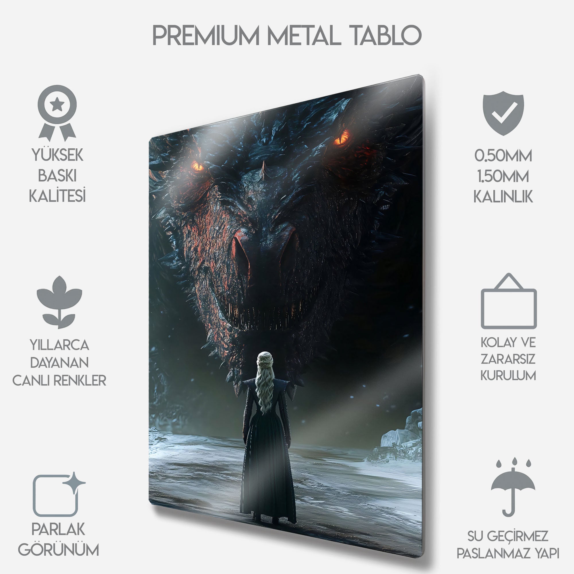 Game of Thrones Daenerys ve Drogon - Metal Tablo