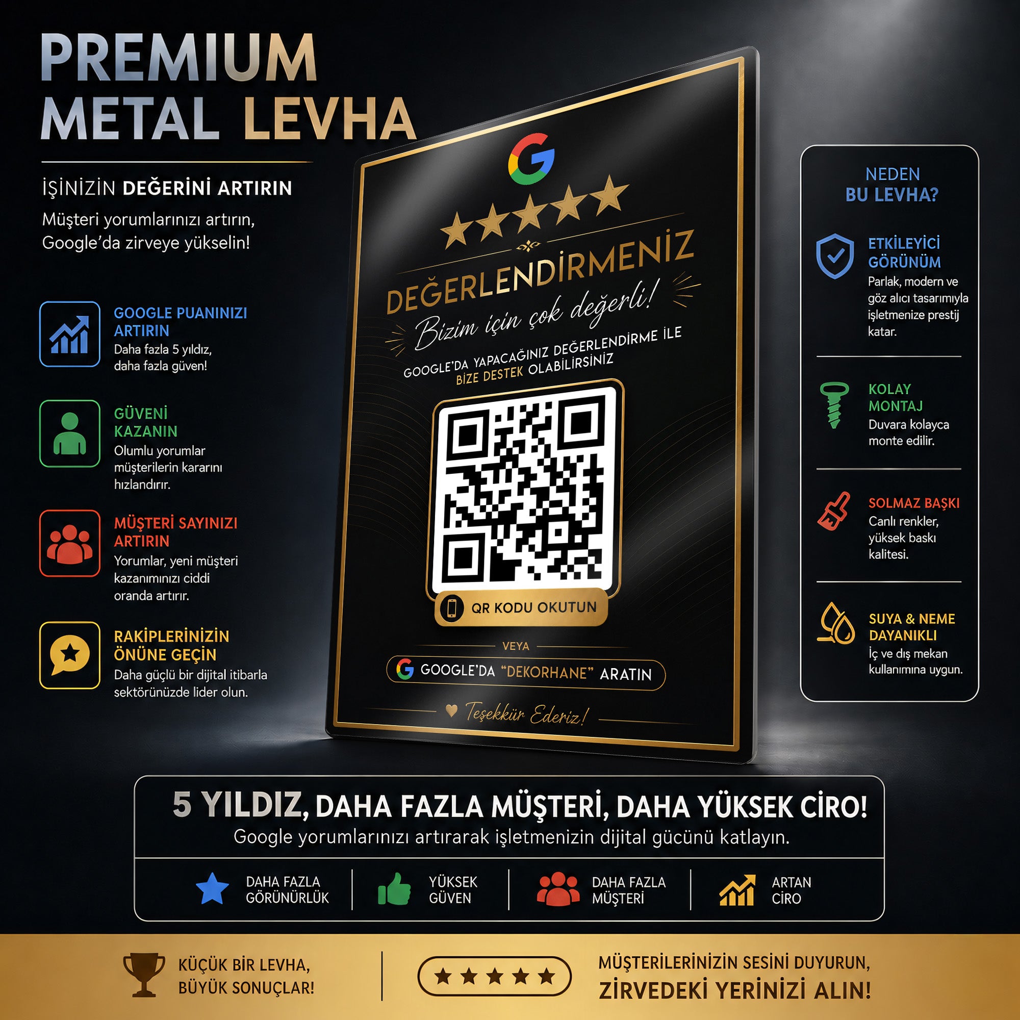 Google Değerlendirme QR Kodu - Metal Levha Gold