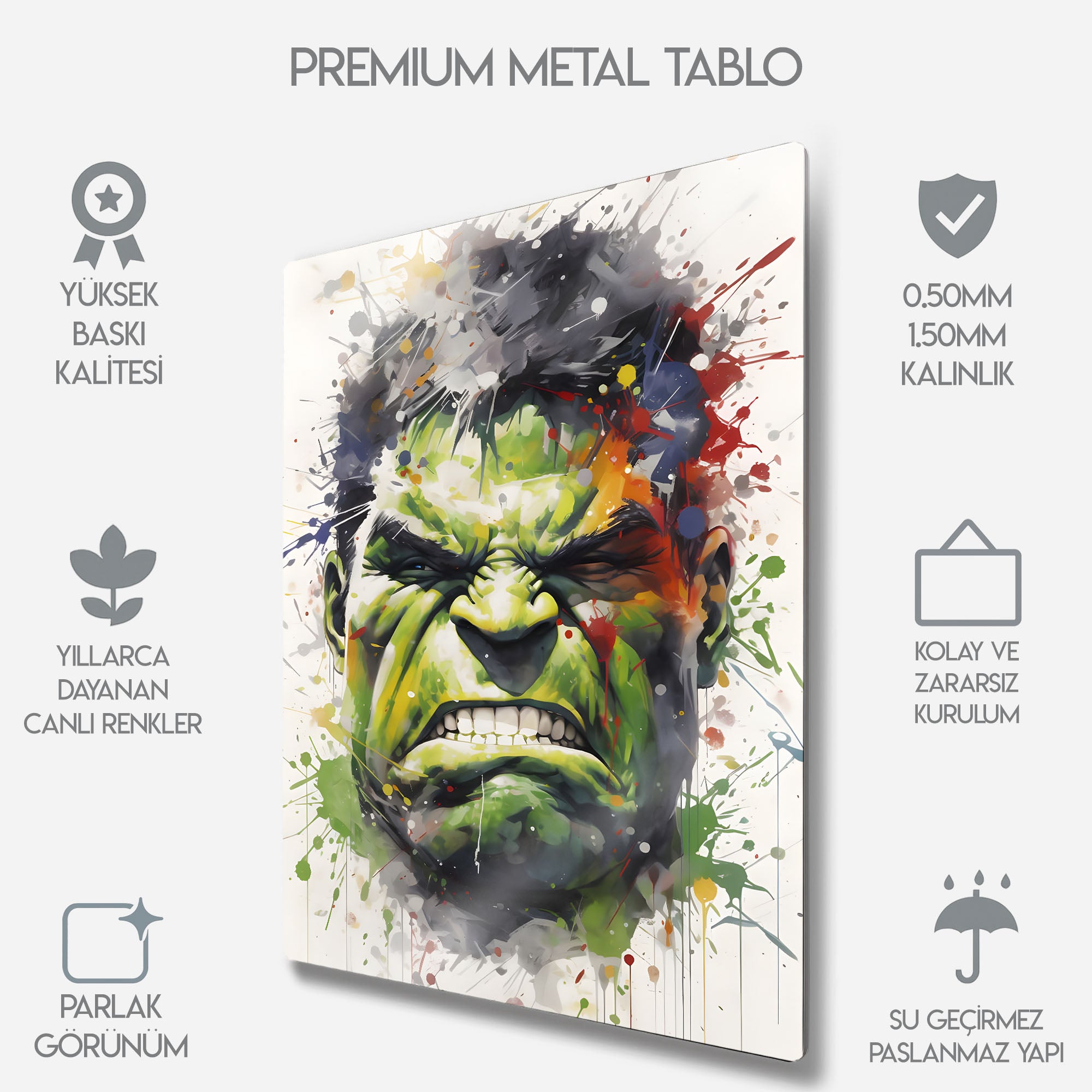 Hulk Tasarım Renkli Marvel Duvar Dekoru - Metal Tablo