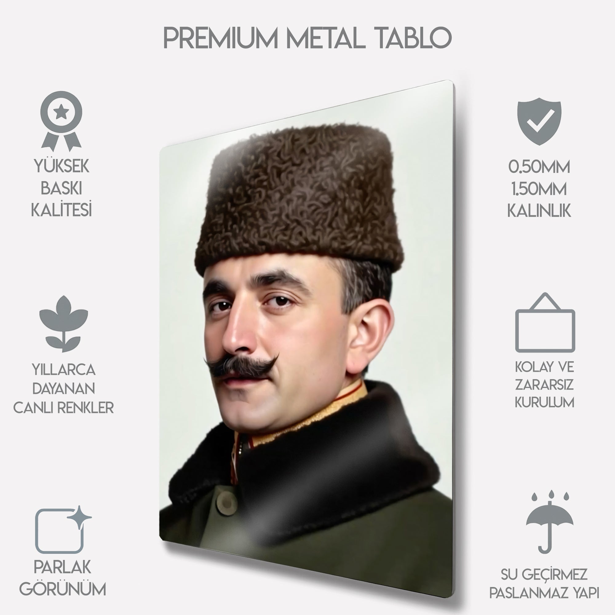 Enver Paşa Tarihi Portre Duvar Dekoru - Metal Tablo