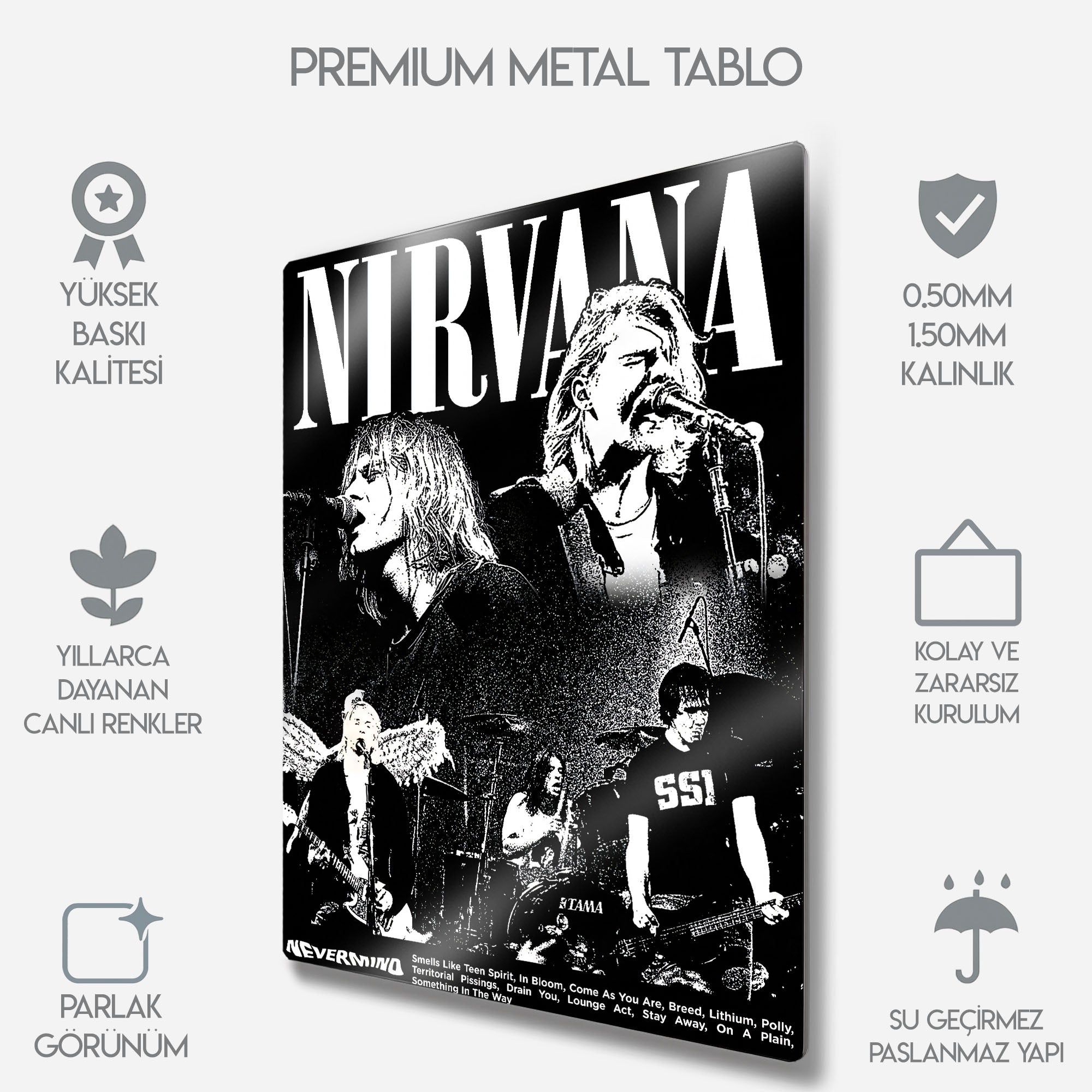 Nirvana Siyah Beyaz Kolaj - Metal Tablo