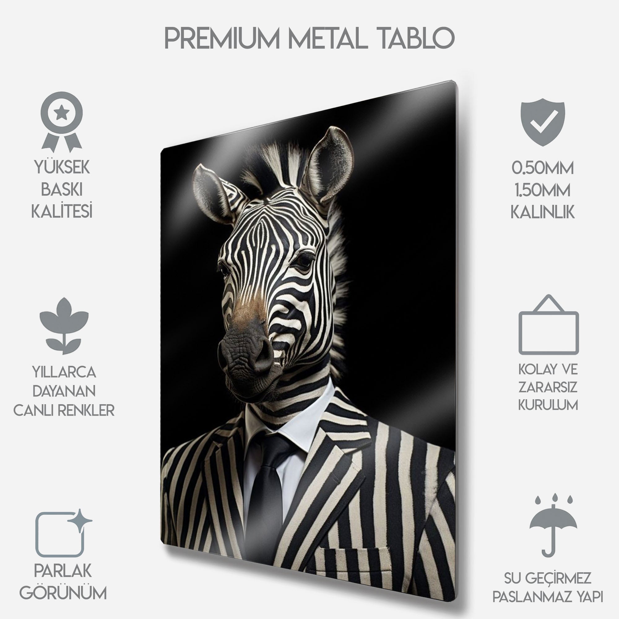 Takım Elbiseli Zebra - Metal Tablo