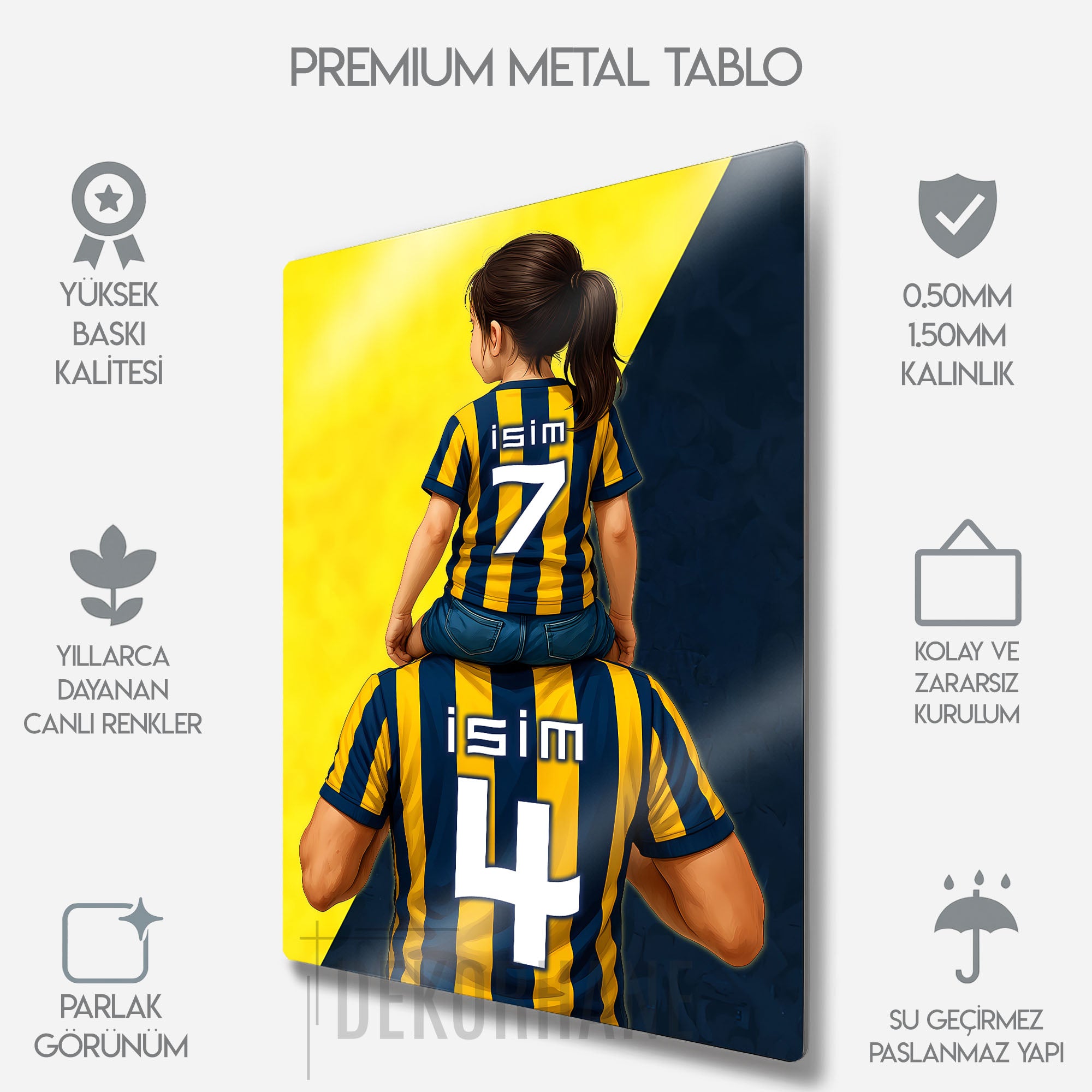 Sarı Lacivert Baba Kız Çocuk - Kişiselleştirilebilir Metal Tablo