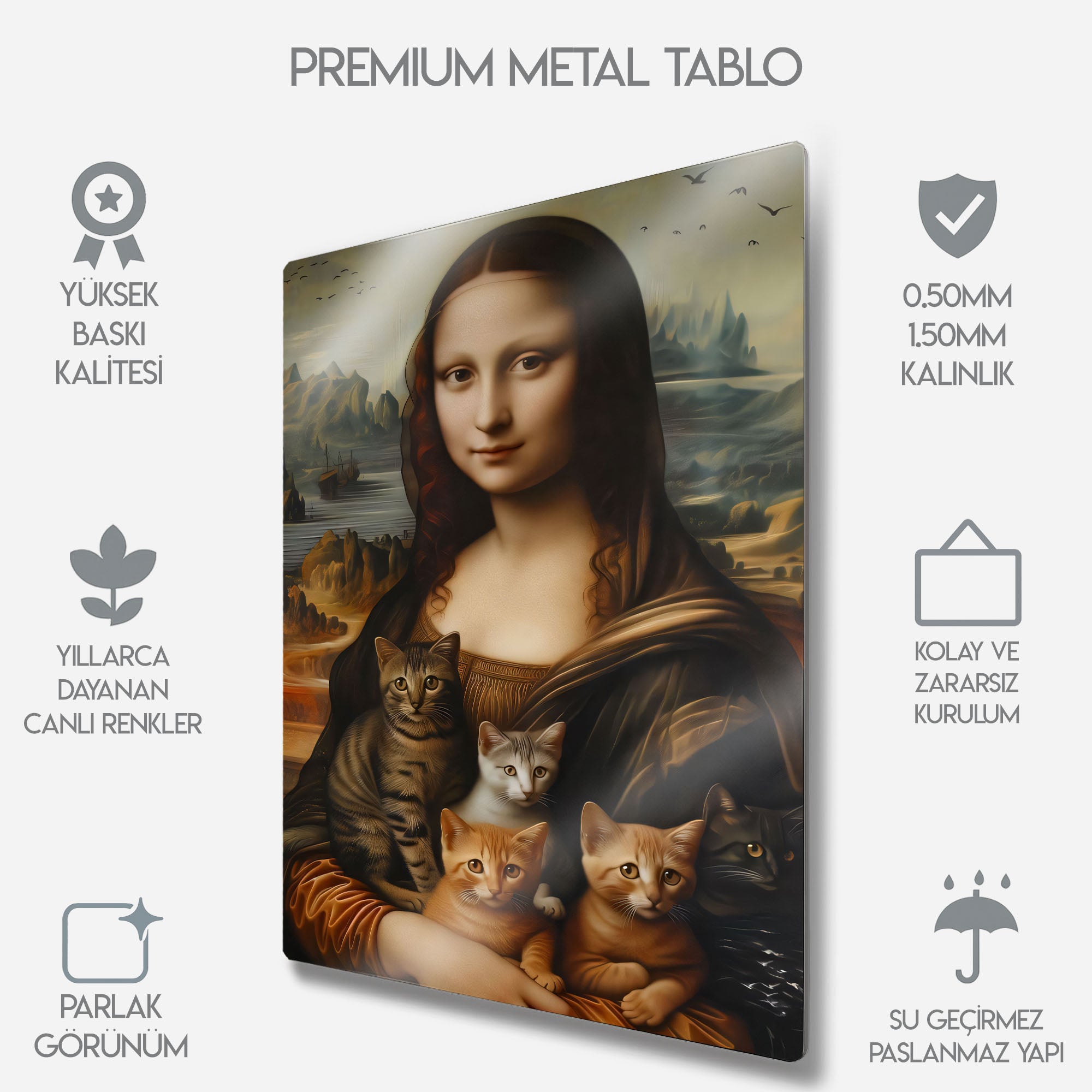 Mona Lisa ve Kediler - Metal Tablo