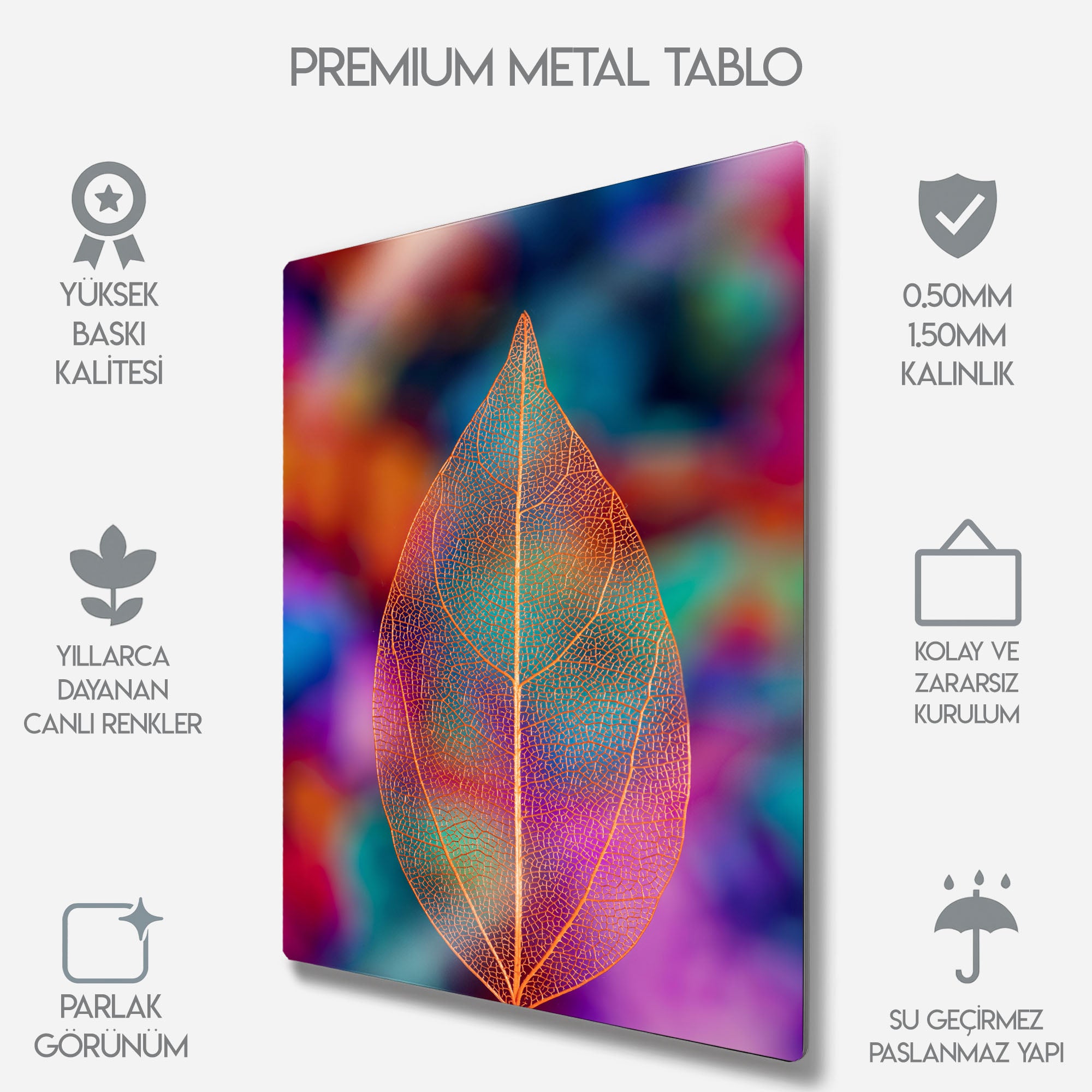 Yaprak Temalı Renkli Tasarım - Metal Tablo
