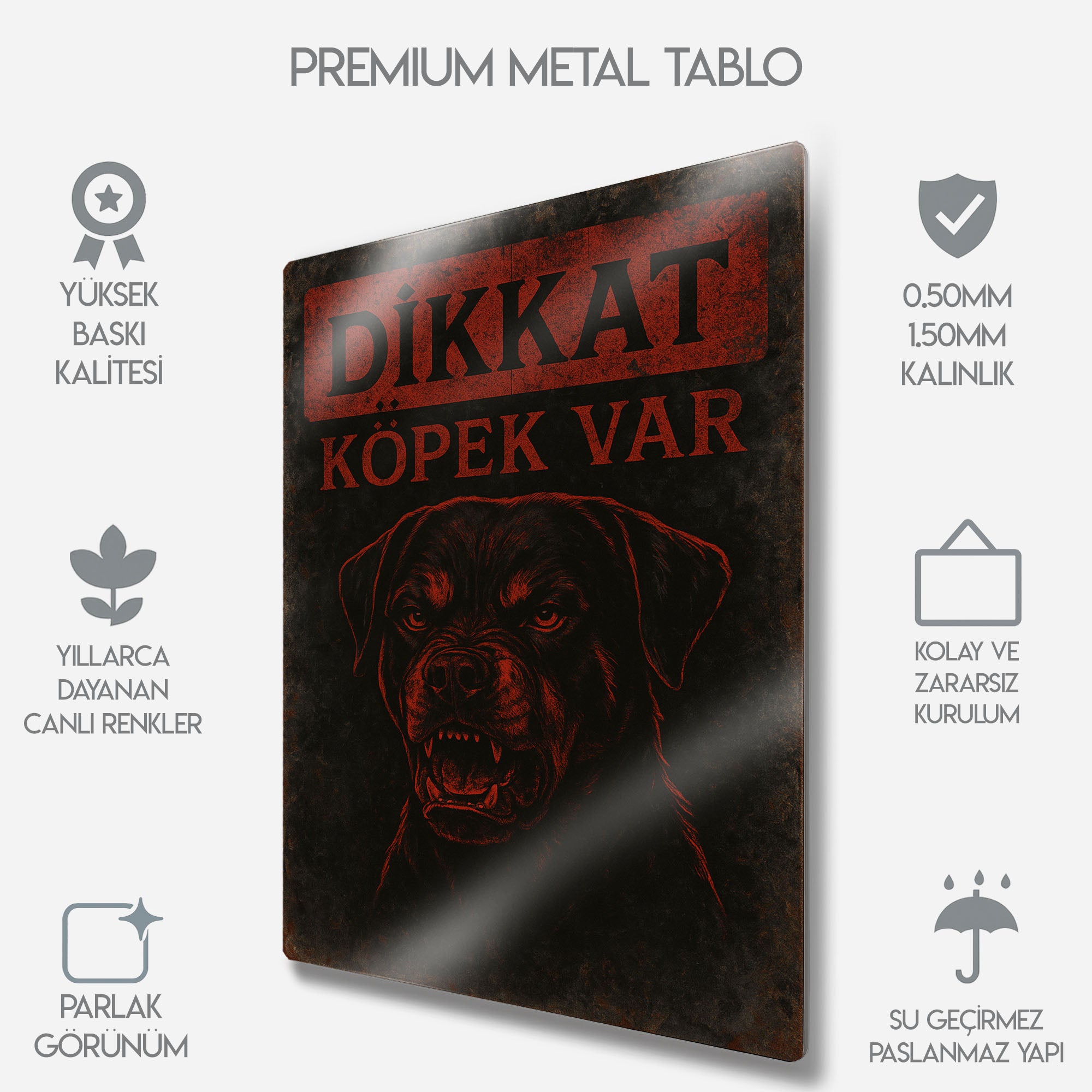 "Dikkat Köpek Var" Rottweiler Metal Tabela