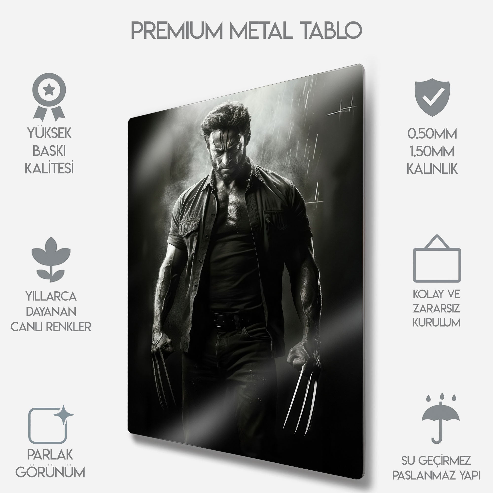 Marvel Wolverine Siyah Beyaz - Metal Tablo