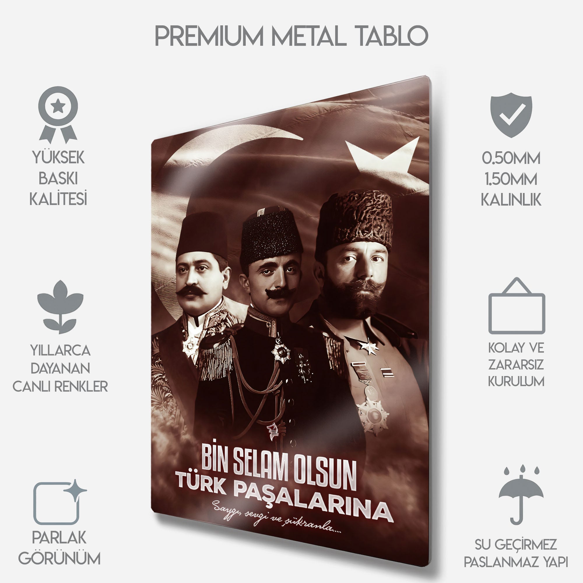 Üç Paşalar ve Ay Yıldızlı Bayrak - Metal Tablo