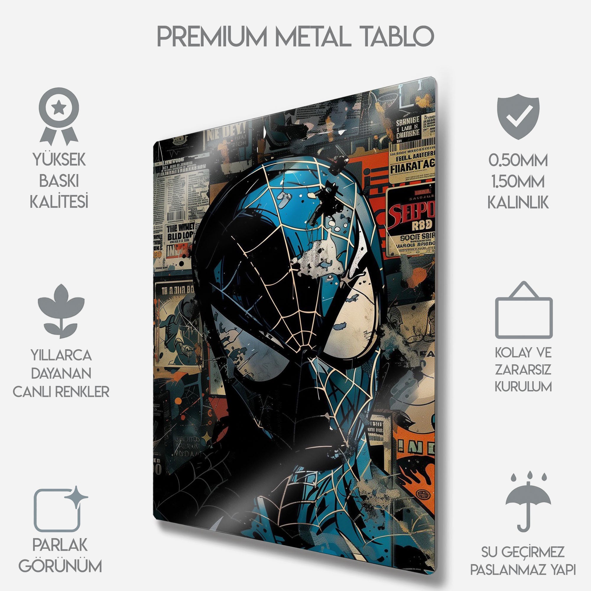 Spider-Man Kolaj Sanatı - Metal Tablo