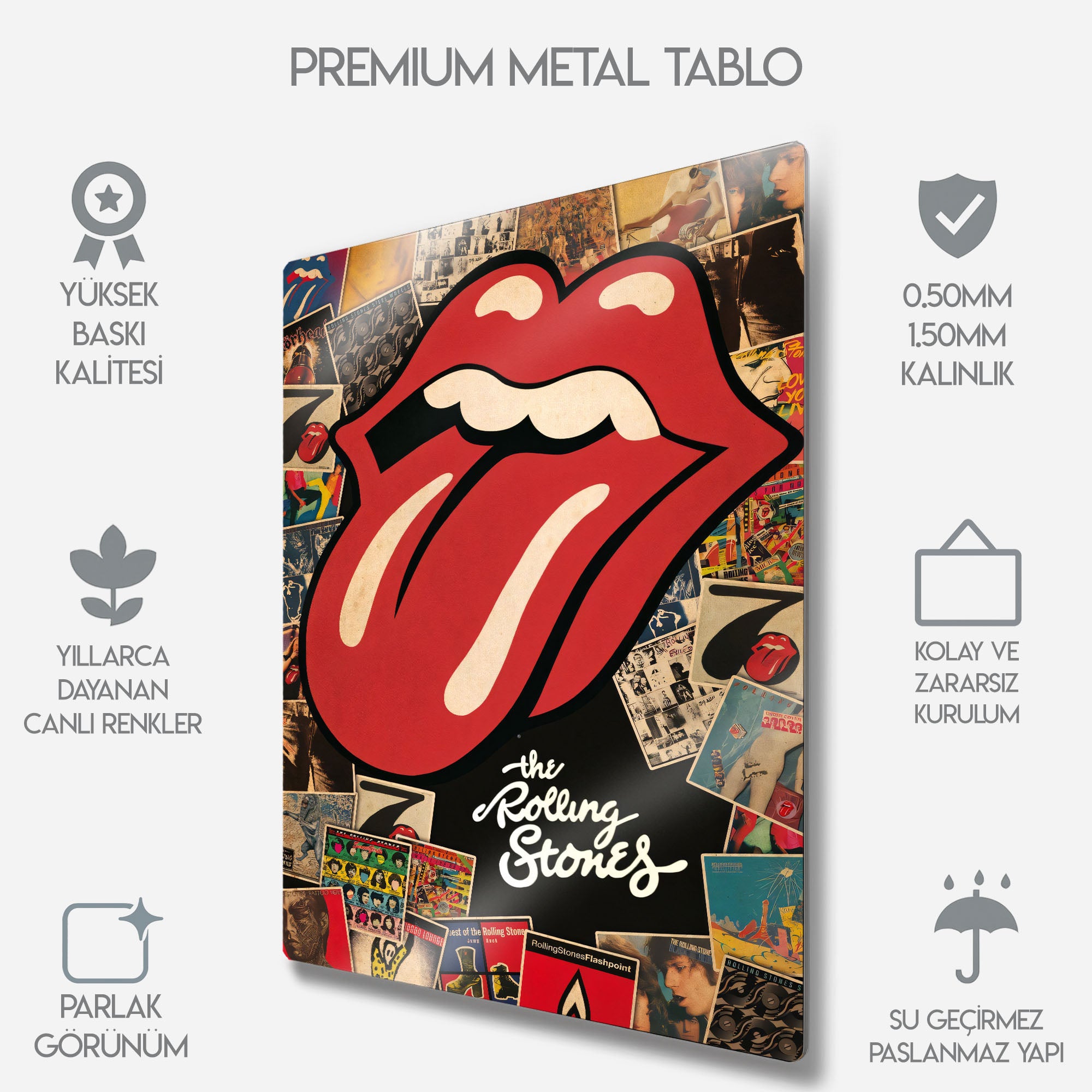 The Rolling Stones Logo Kolaj - Metal Tablo