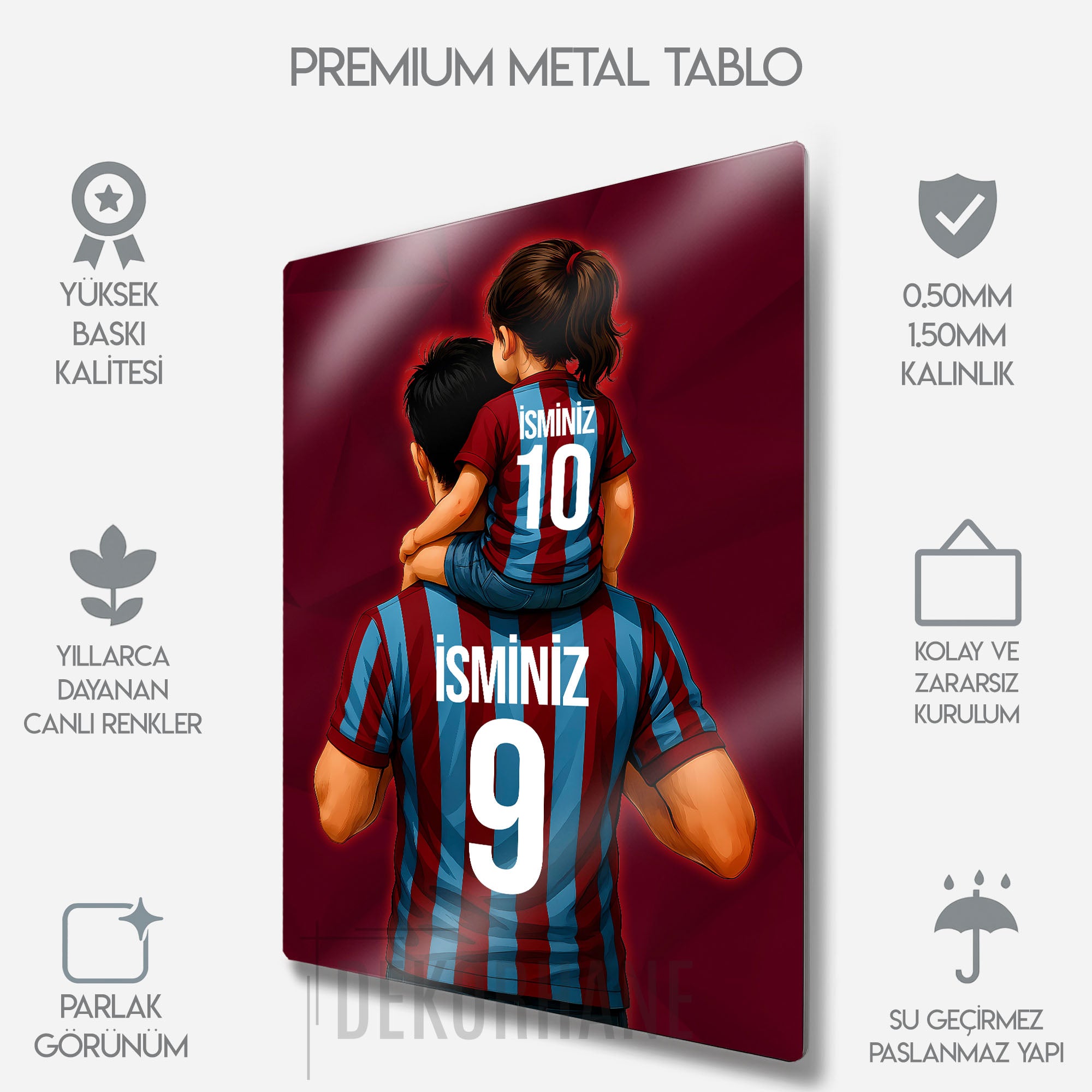 Bordo Mavi Baba Kız Çocuk - Kişiselleştirilebilir Metal Tablo