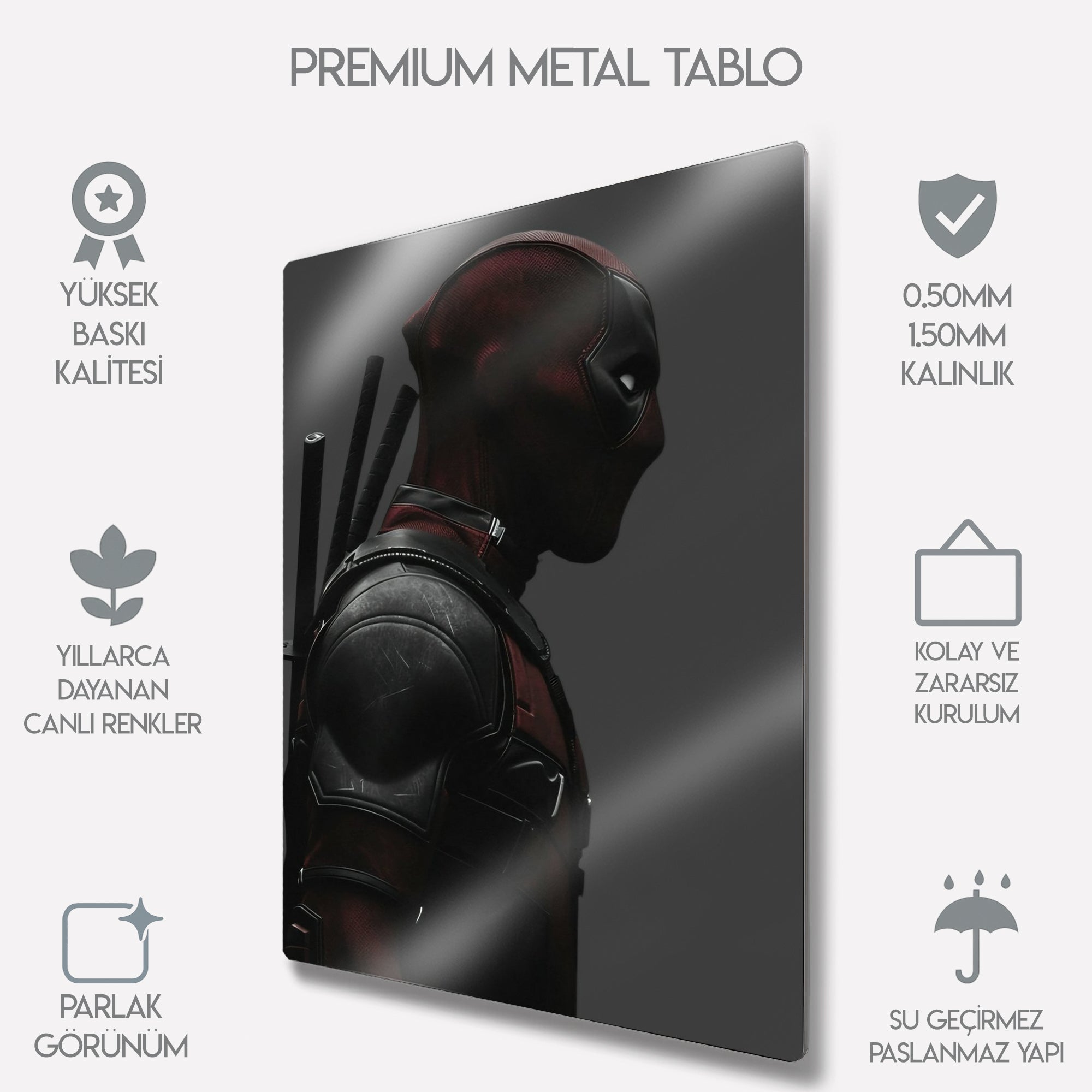 Deadpool Yan Profil Kılıçlı Marvel - Metal Tablo