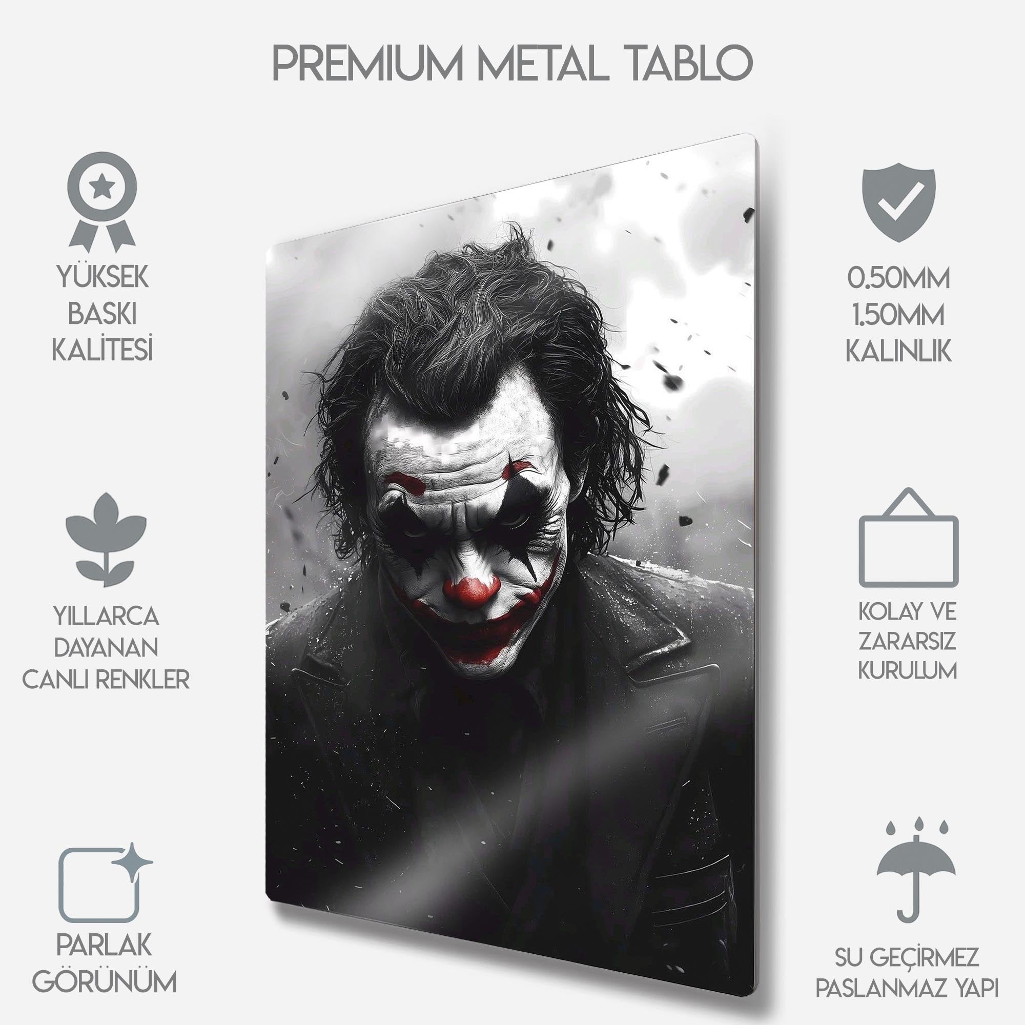 Joker Siyah Beyaz Kırmızı Detaylı - Metal Tablo