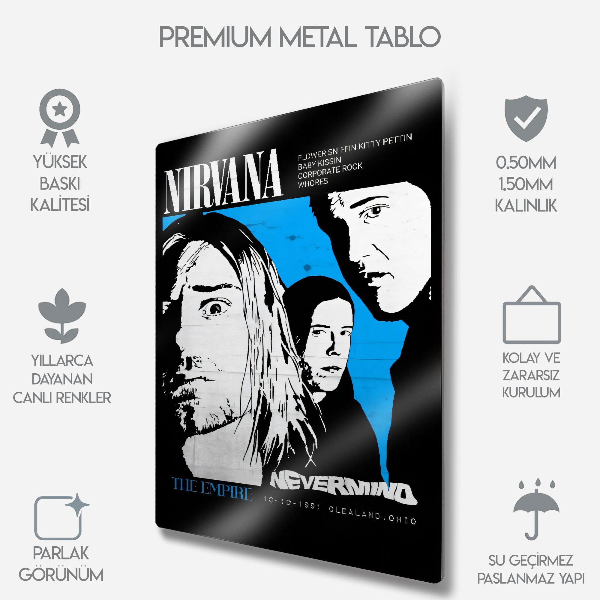 Nirvana 1991 Konser Afişi - Metal Tablo
