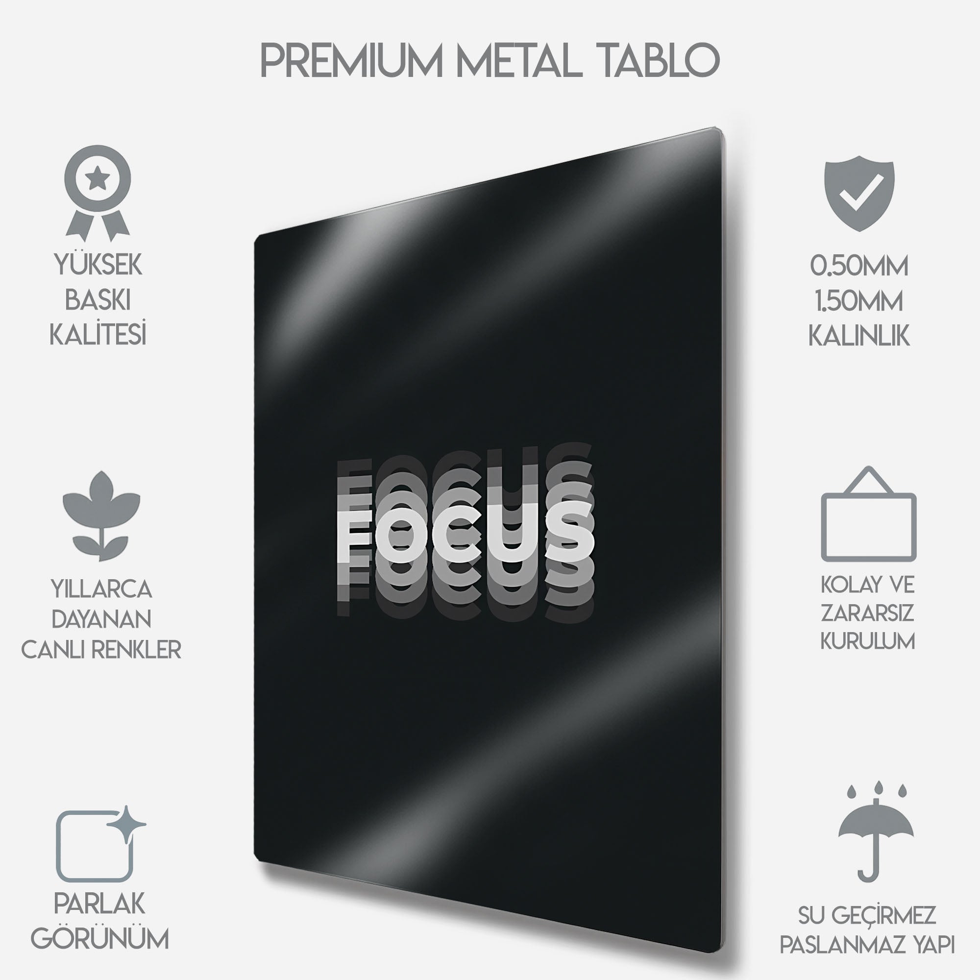 Focus, Minimalist Modern Duvar Dekoru, Motivasyon - Metal Tablo