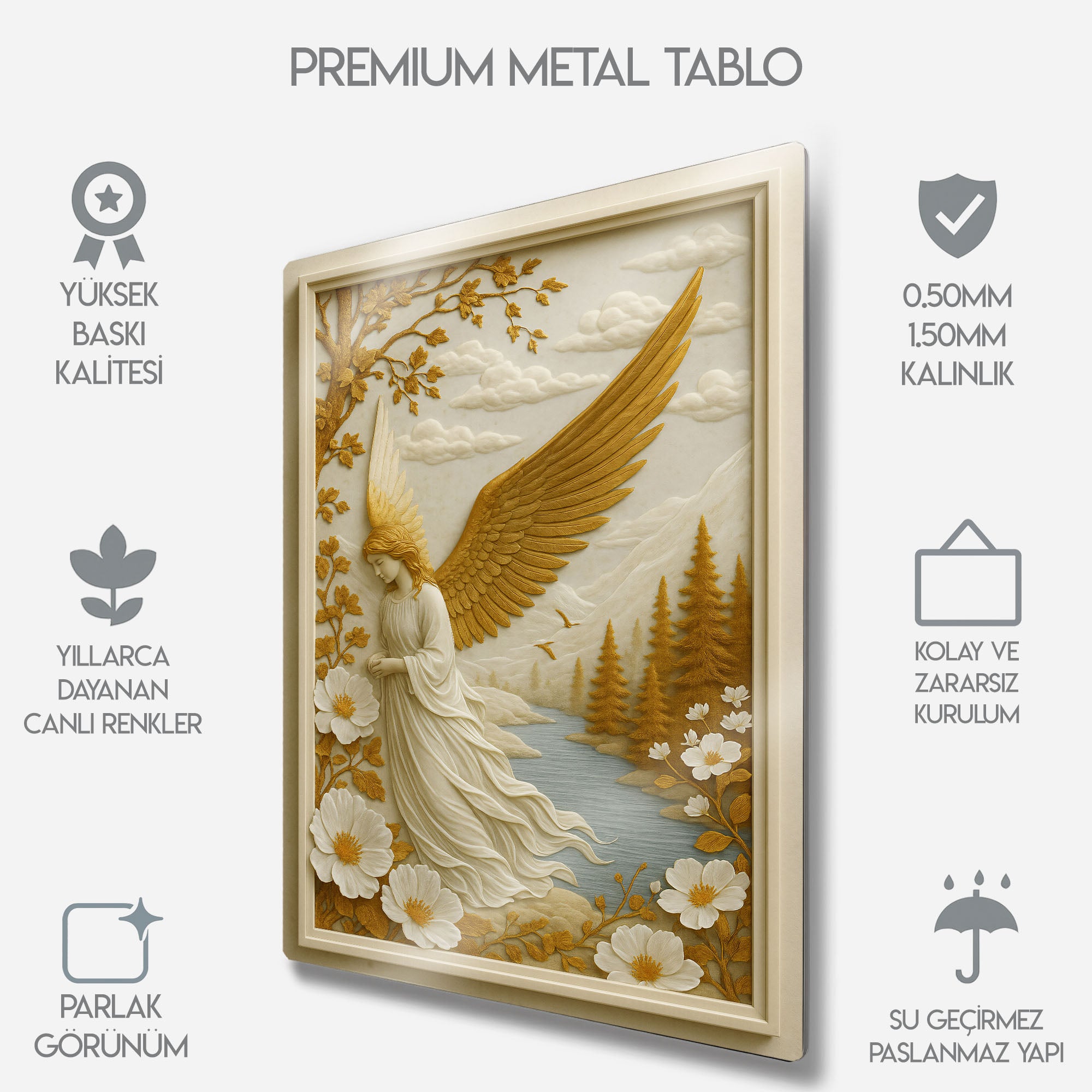 3D Koruyucu Melek Rölyef - Metal Tablo