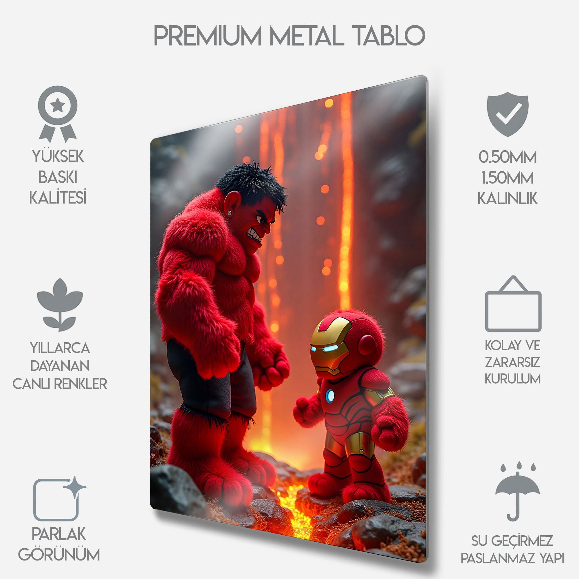 Red Hulk vs Iron Man Marvel Karakterleri - Metal Tablo