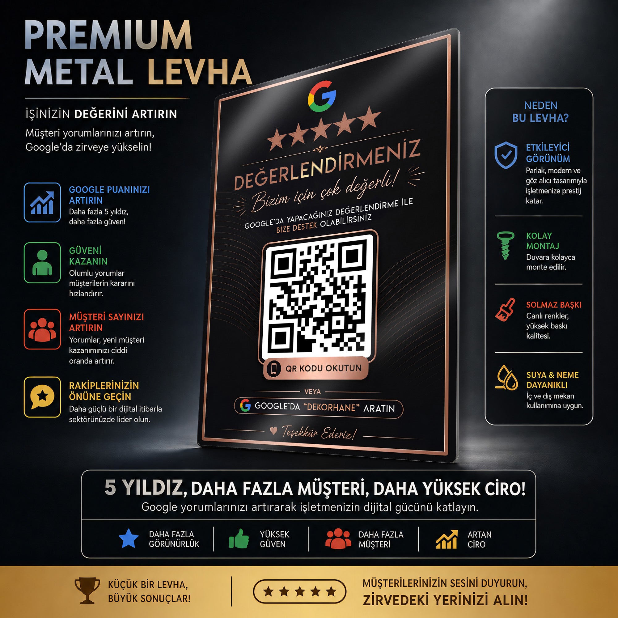 Google Değerlendirme QR Kodu - Metal Levha Rose Gold