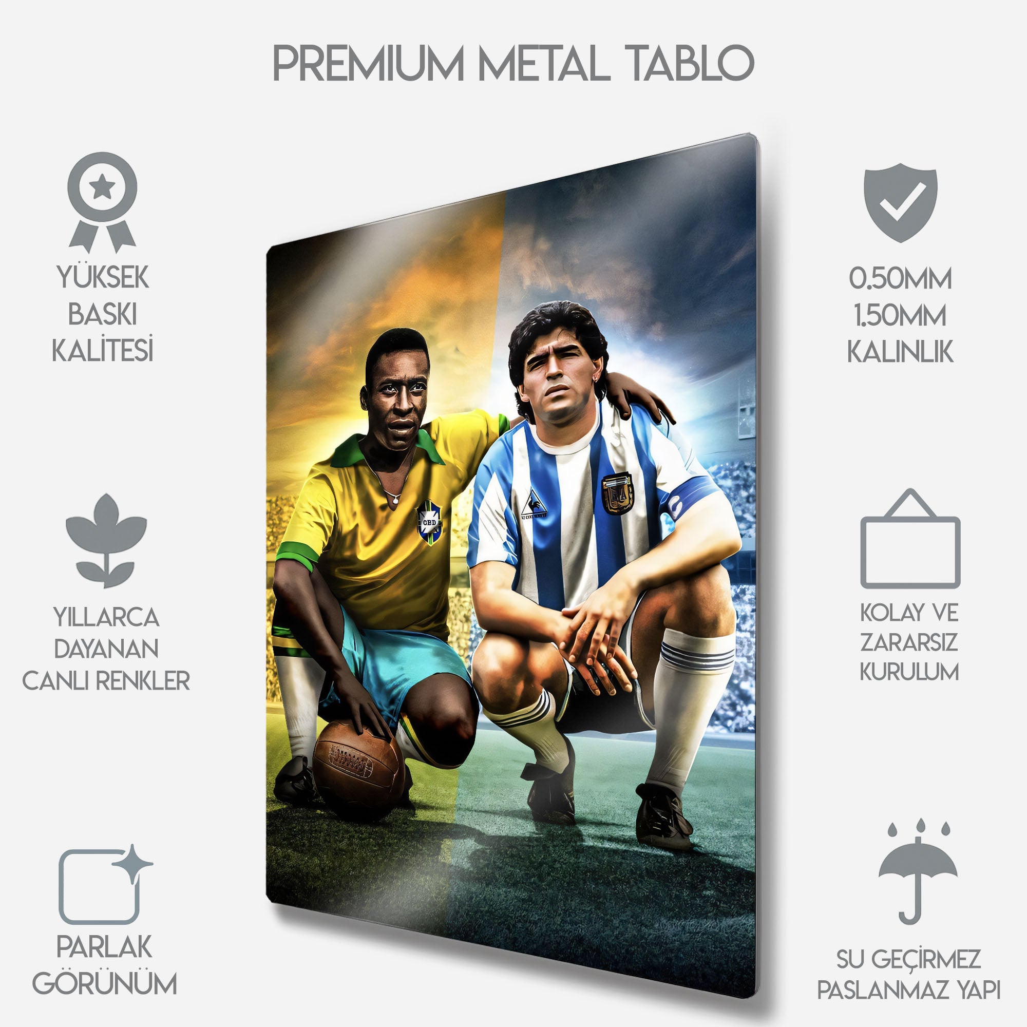 Pelé ve Diego Maradona - Metal Tablo