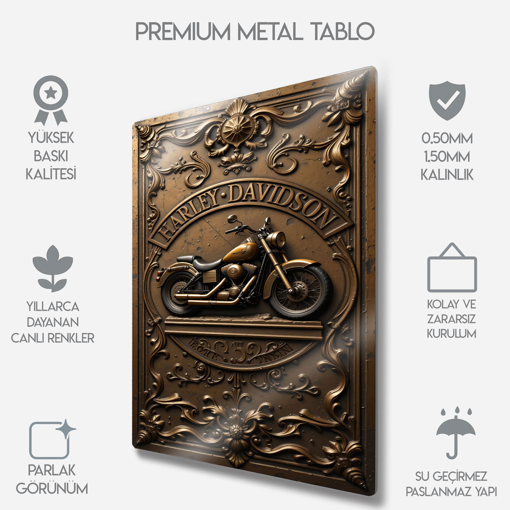 Harley Retro Motosiklet Tasarım Vintage - Metal Tablo