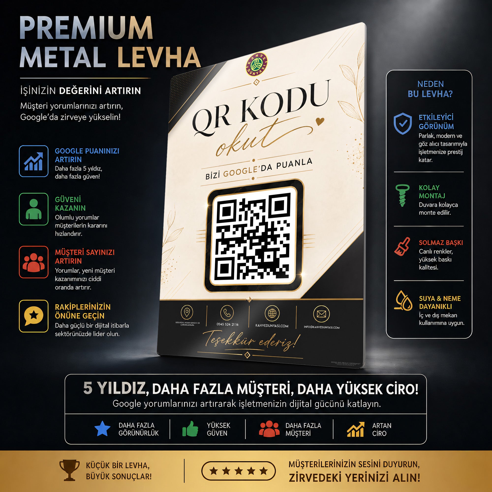 Google Değerlendirme QR Karekod Levha – Logolu İşletme Yorum Panosu