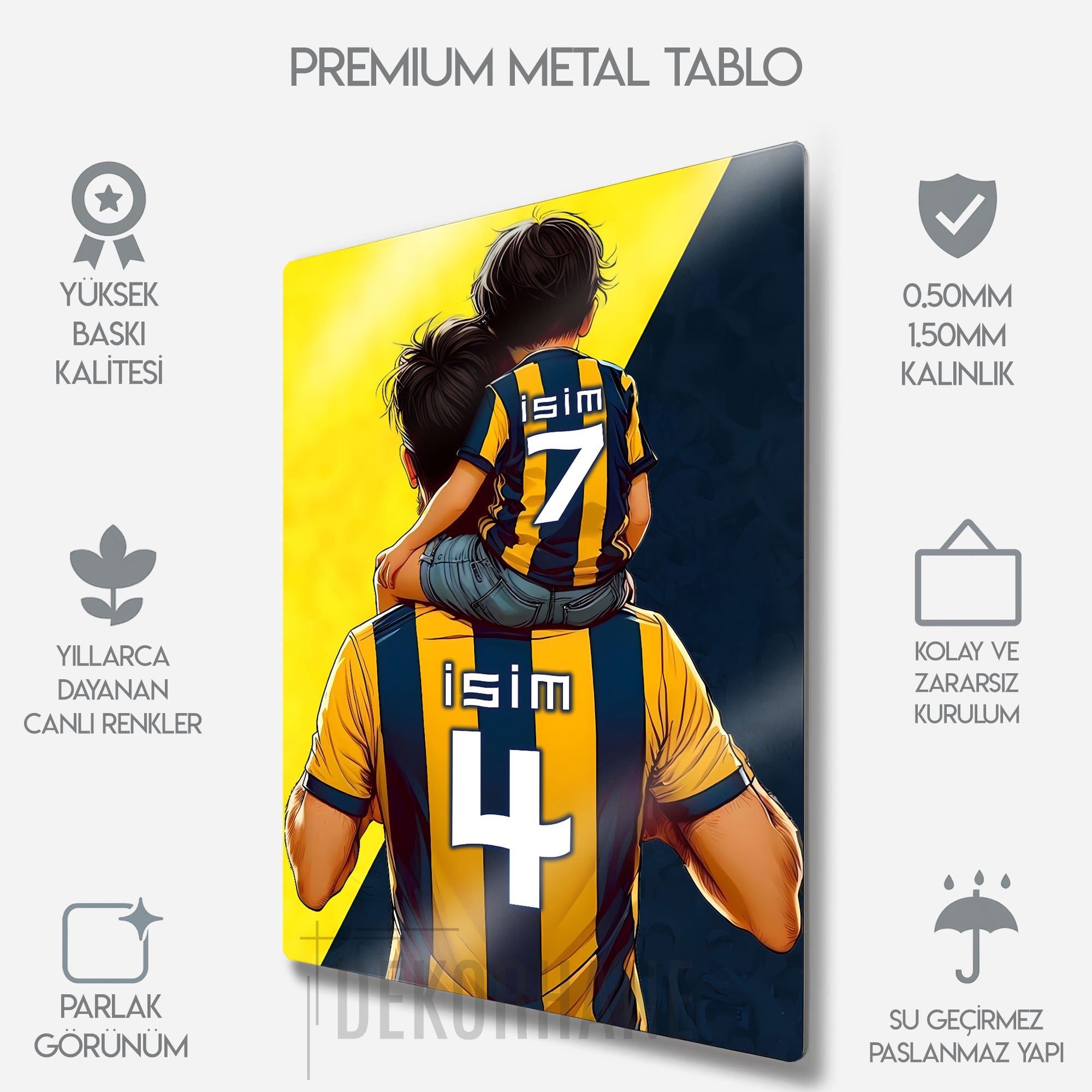 Sarı Lacivert Baba Oğul - Kişiselleştirilebilir Metal Tablo