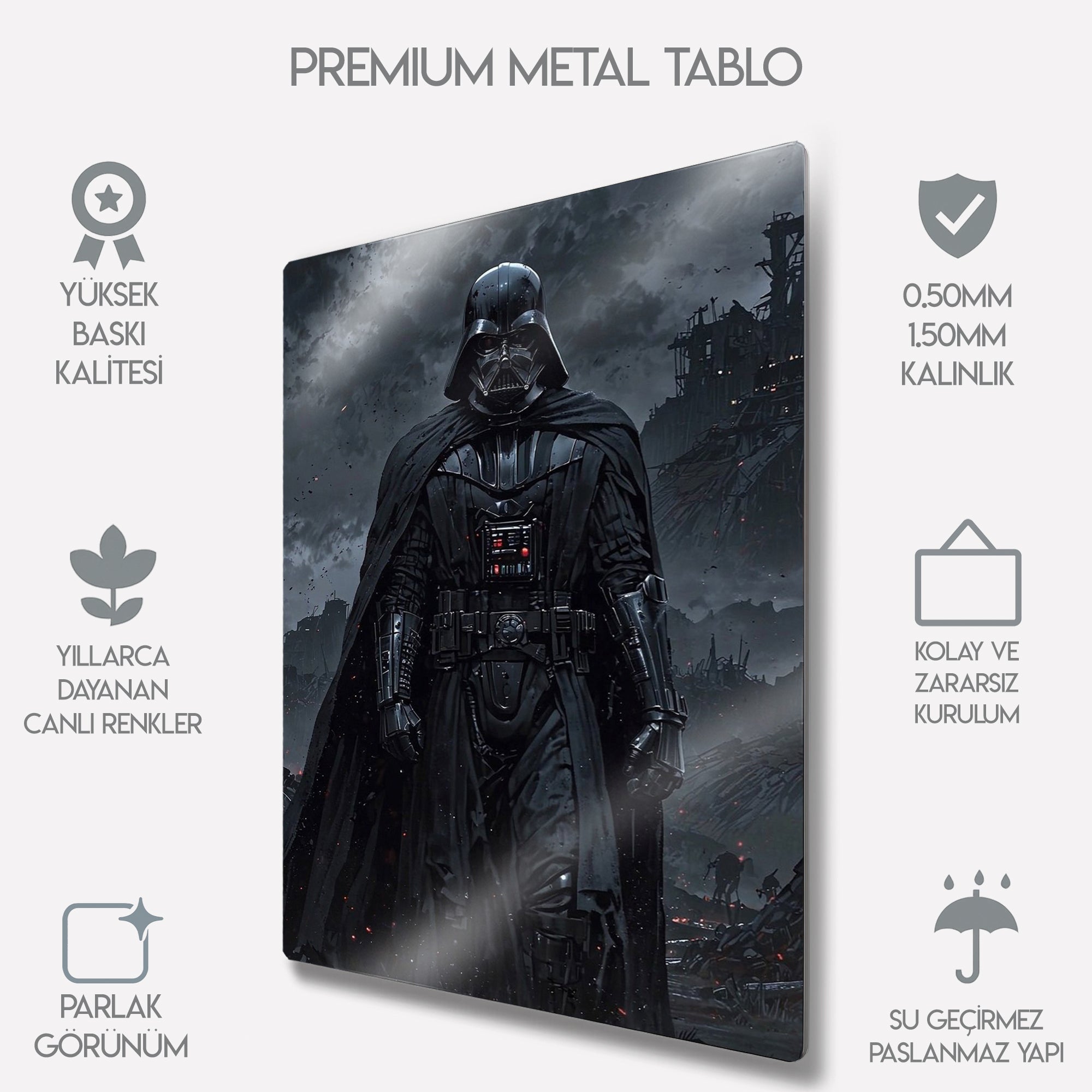 Darth Vader Siyah Tasarım Film Temalı - Metal Tablo