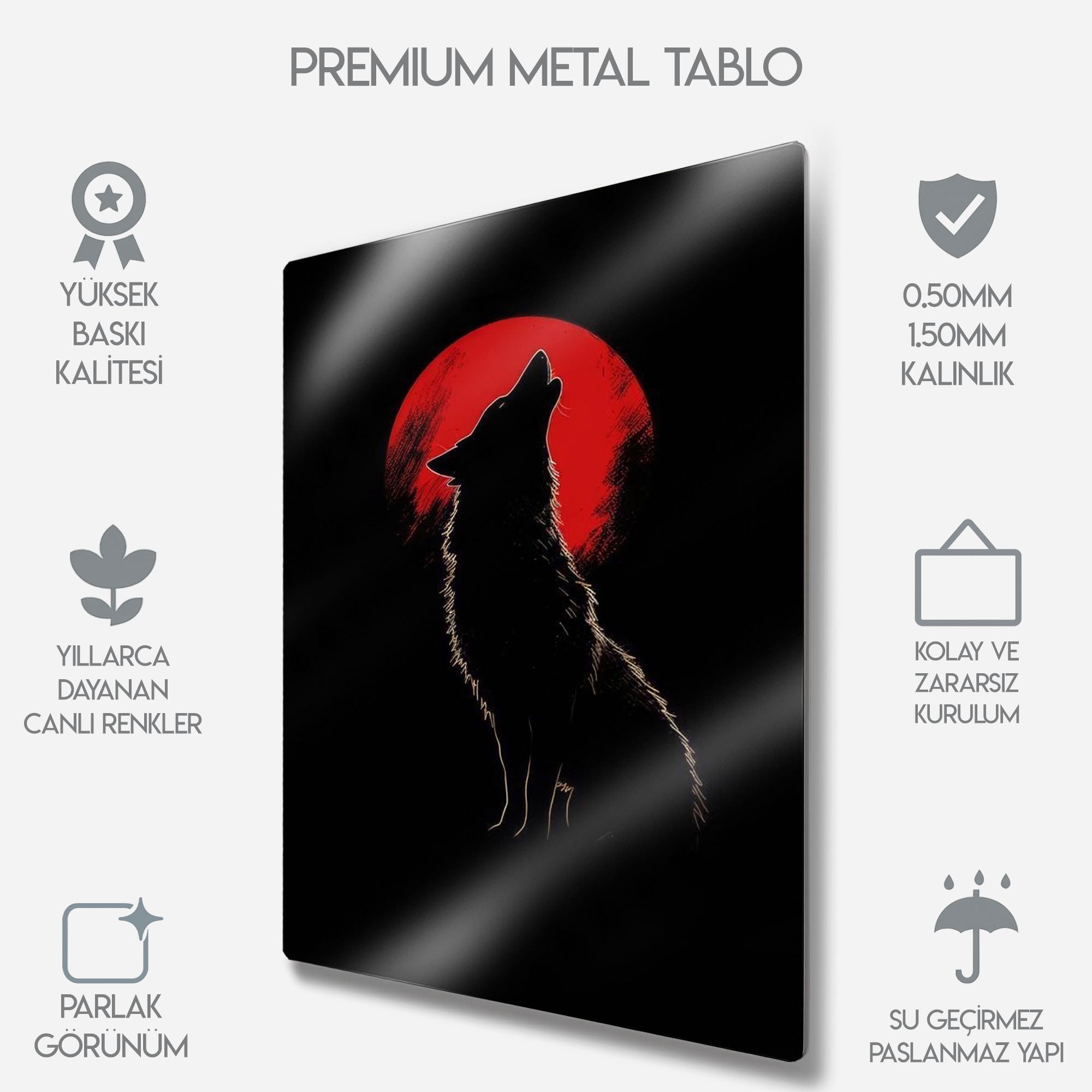 Kızıl Dolunayda Uluyan Kurt - Metal Tablo
