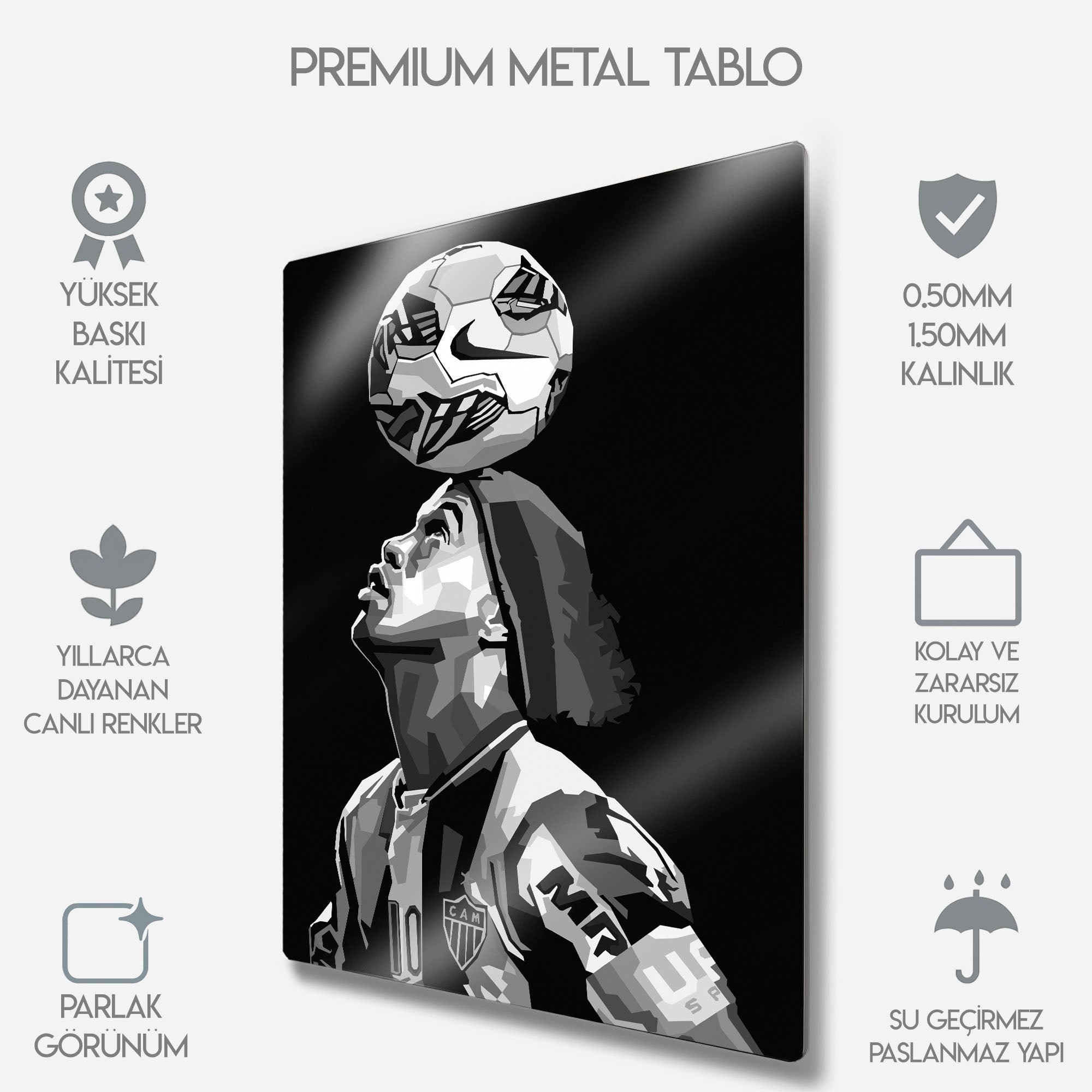 Ronaldinho Siyah Beyaz - Metal Tablo
