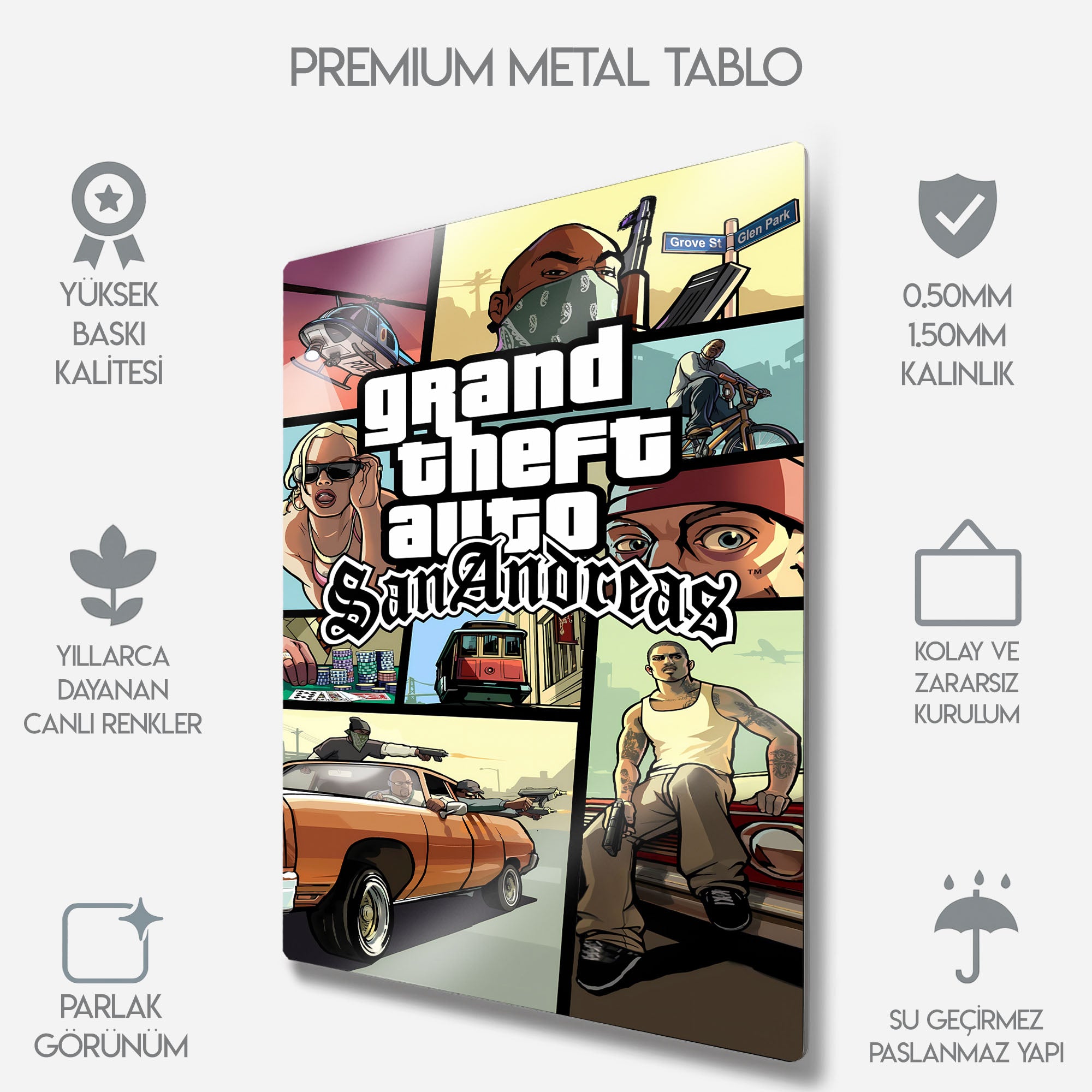 GTA San Andreas Poster Tasarım Oyun Odası Dekoru - Metal Tablo