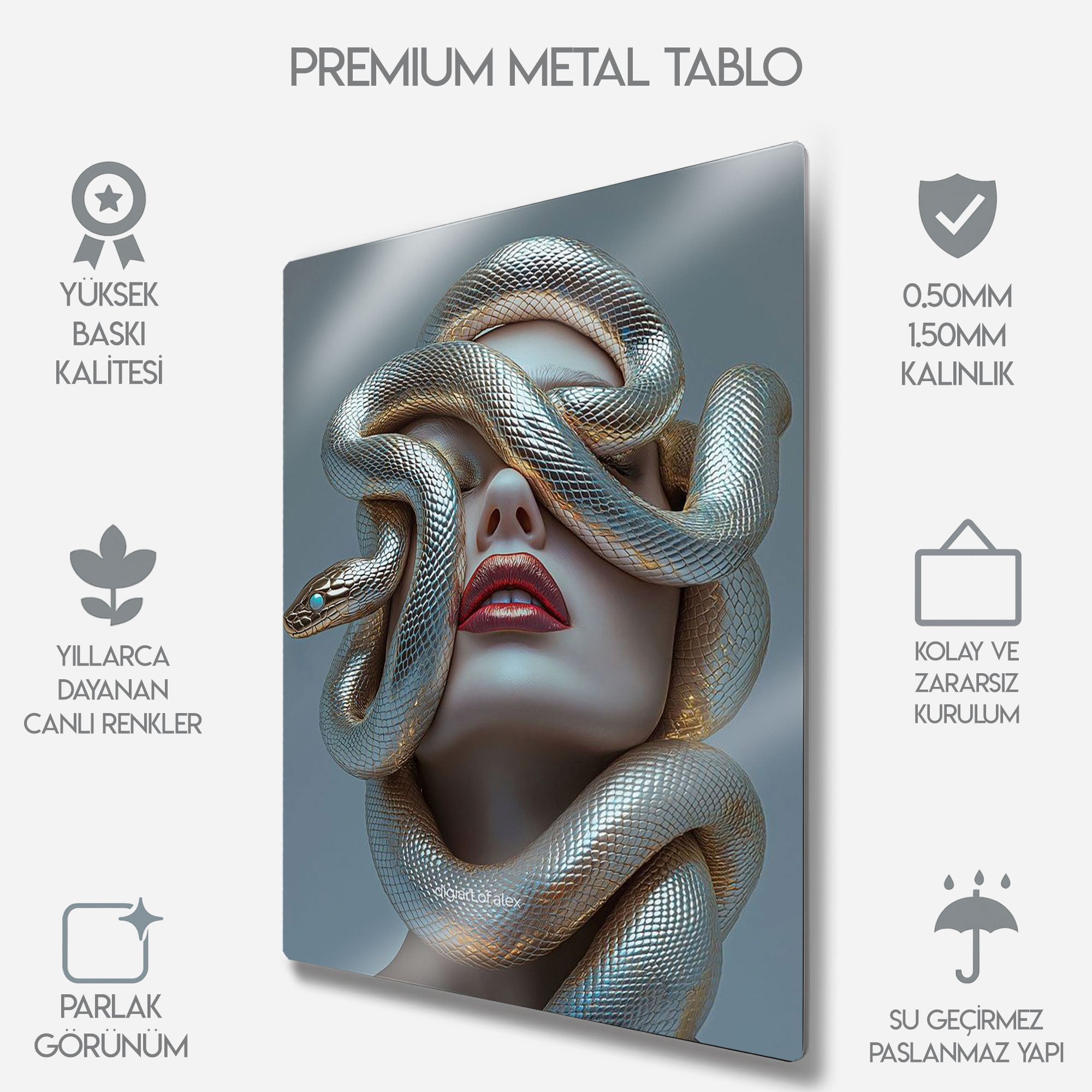 Modern Medusa ve Altın Yılan - Metal Tablo