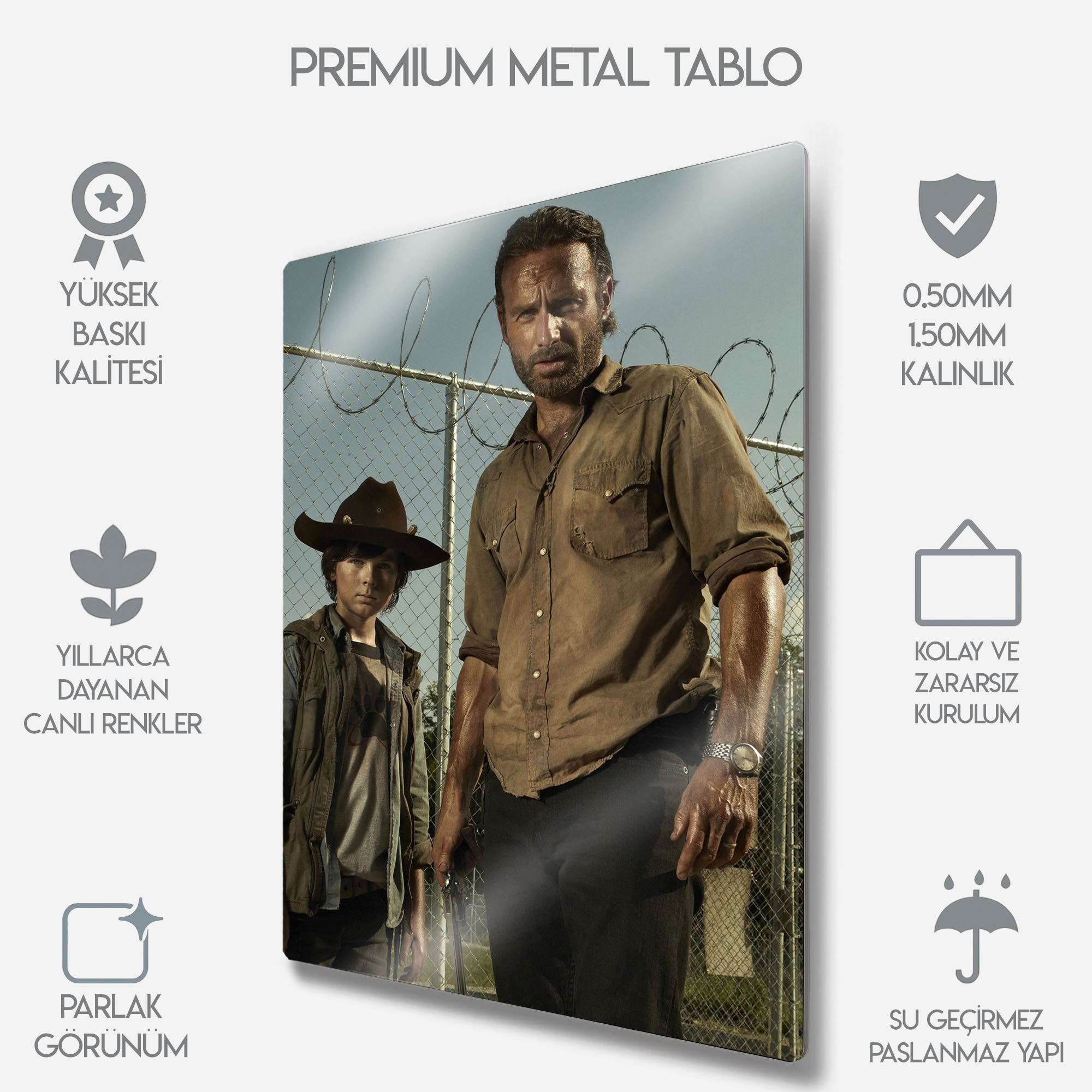 The Walking Dead Rick ve Carl Grimes - Metal Tablo