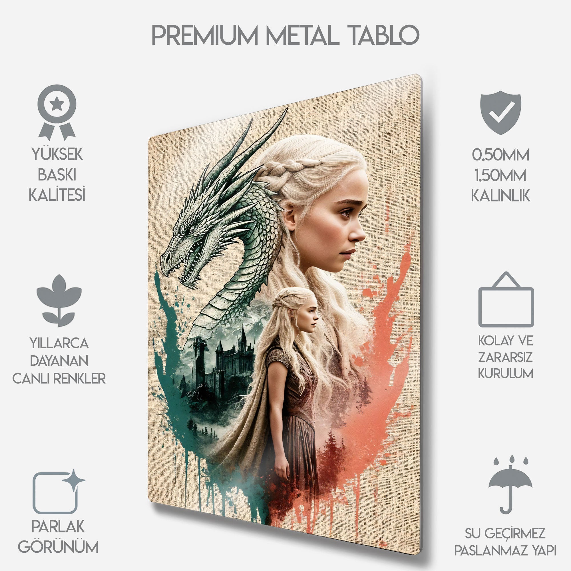Daenerys Targaryen, Game of Thrones Ejderha - Metal Tablo