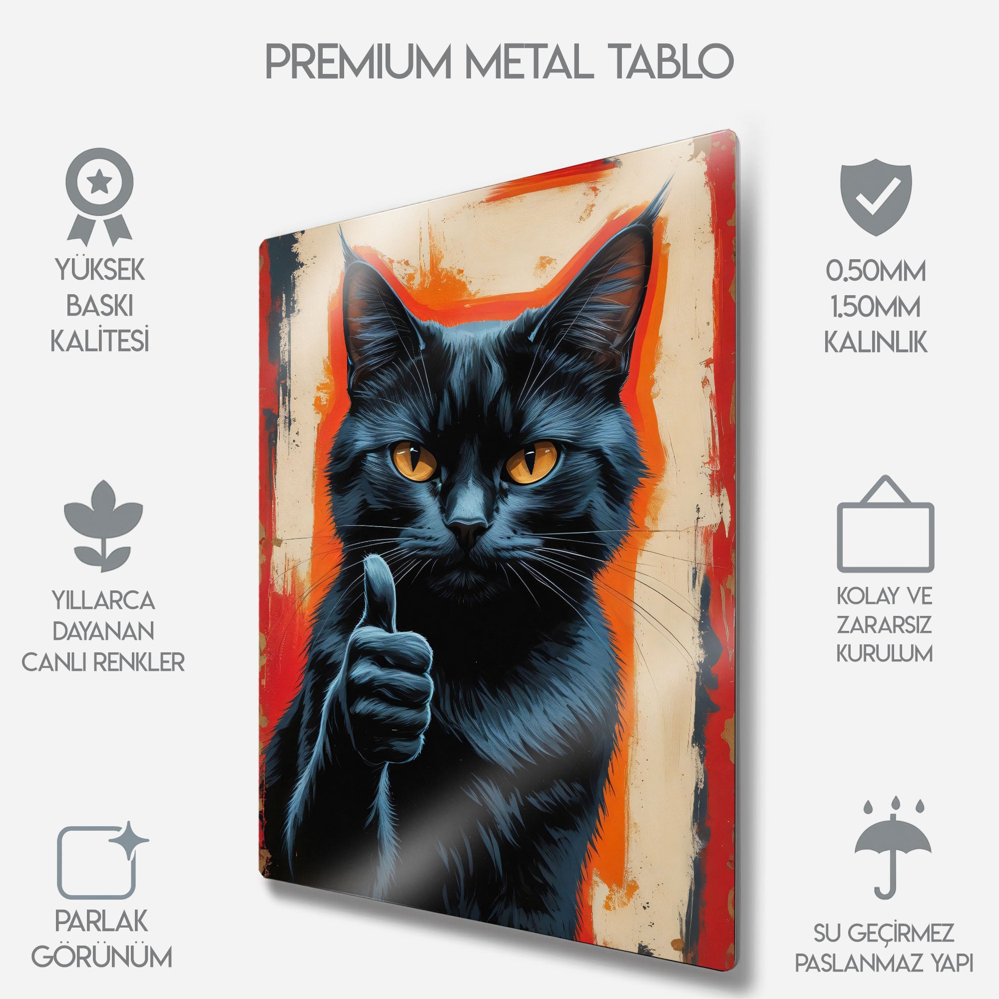 "Her Şey Yolunda" Siyah Kedi - Metal Tablo
