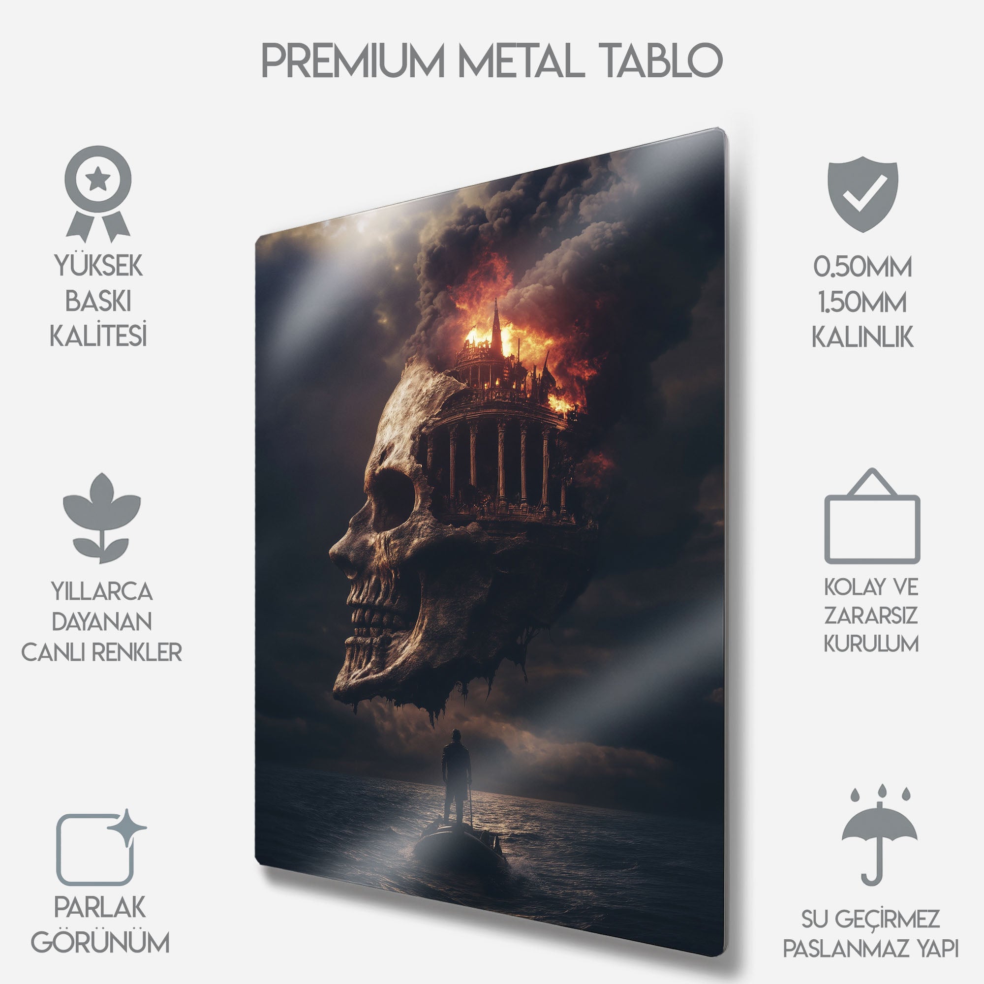 Yanan Medeniyet Kuru Kafa - Metal Tablo