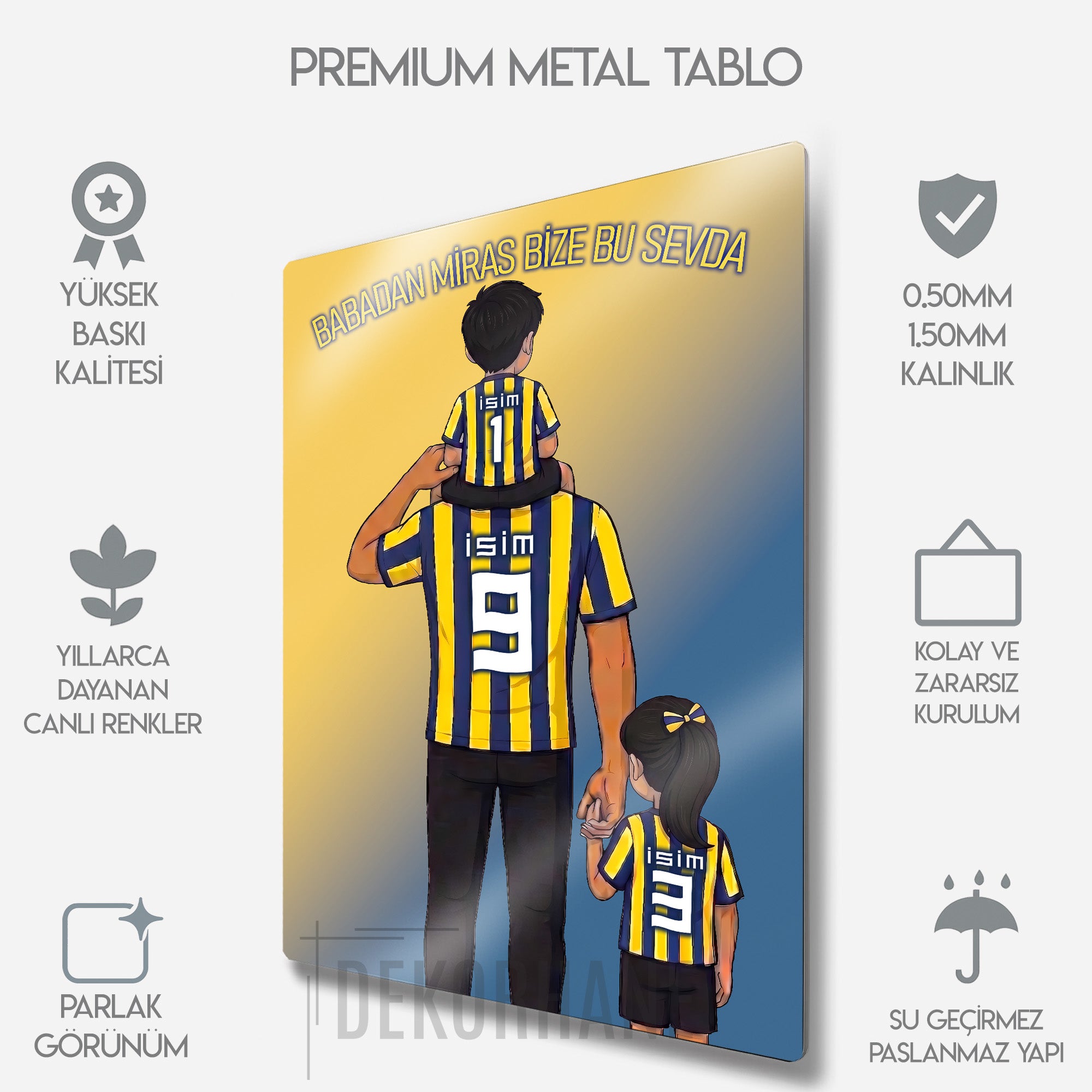 Sarı Lacivert Baba Oğul, Kız Çocuk - Kişiselleştirilebilir Metal Tablo