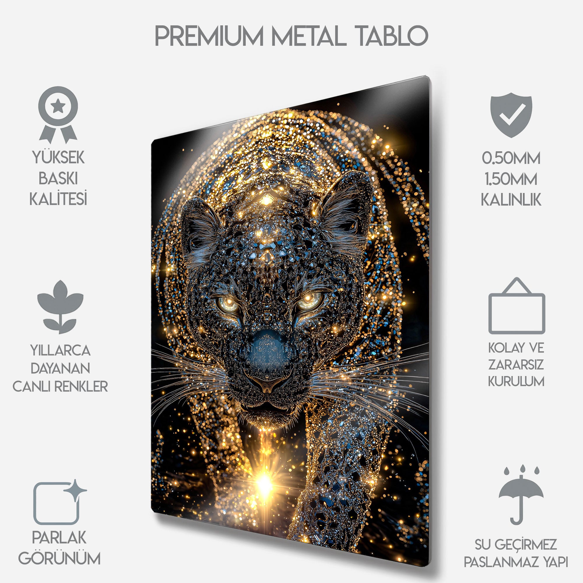 Altın Işıklı Panter - Metal Tablo