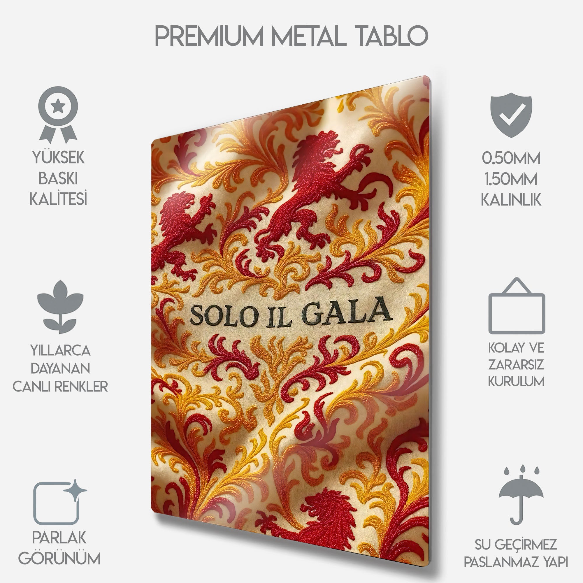 Solo IL Gala, Aslan Figürlü Altın Sarısı Metal Tablo