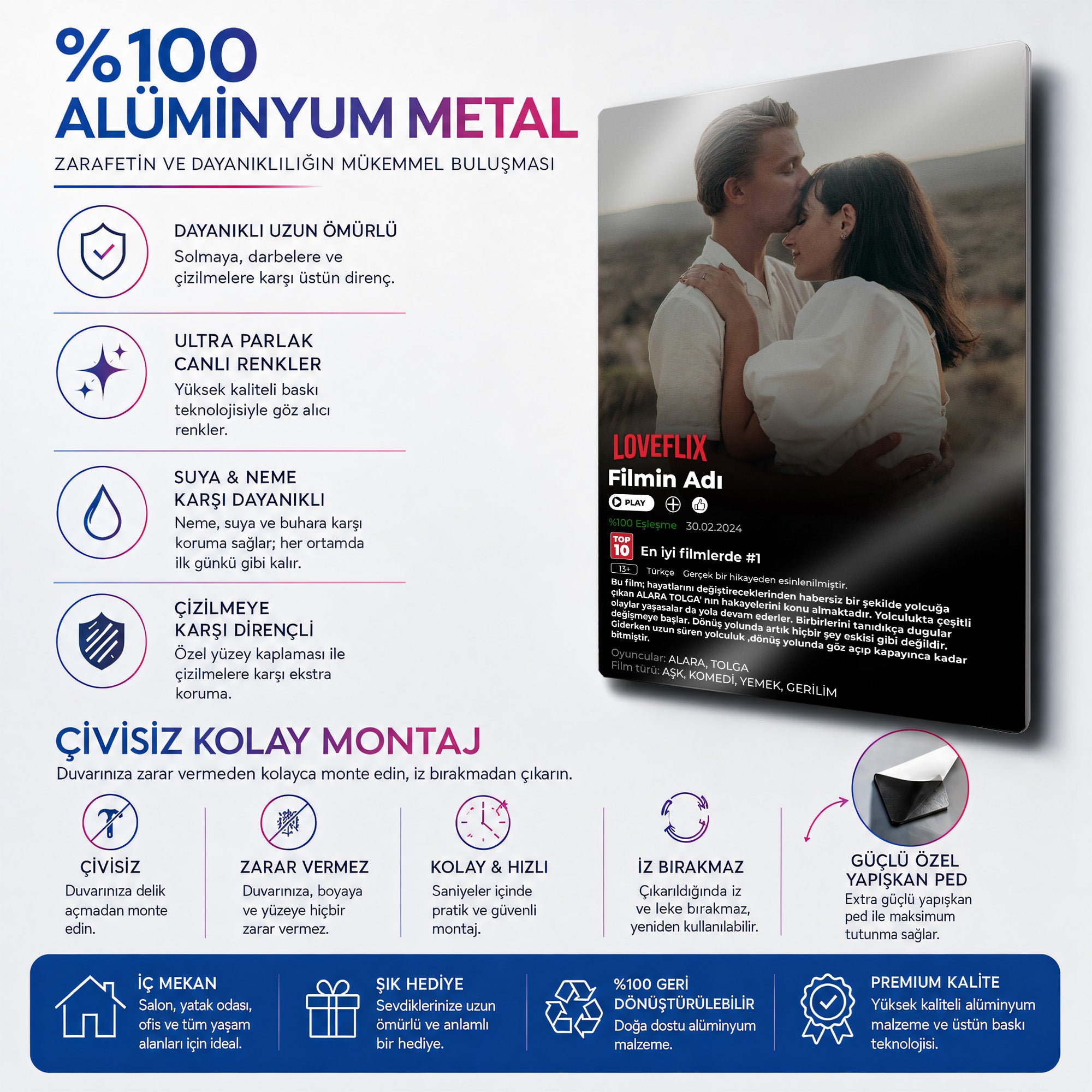 Kişiye Özel Loveflix Film Afişi - Metal Tablo