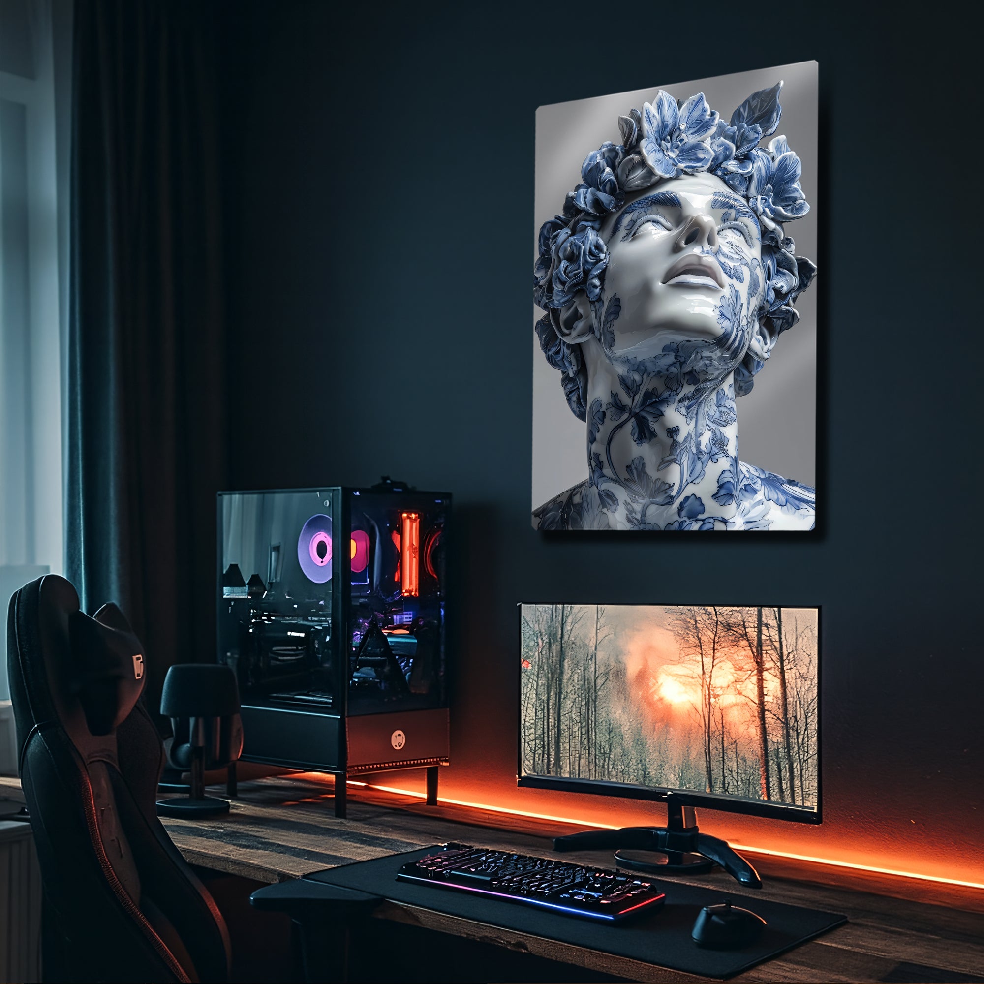 Çiçek Desenli Seramik Heykel Görünümlü - Metal Tablo