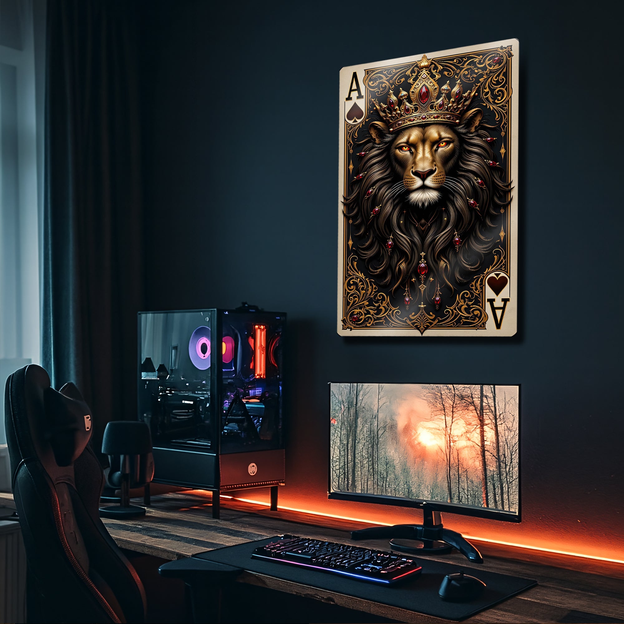 Aslan Kart Tablosu Kral Tacı ve As Sembolü - Metal Tablo