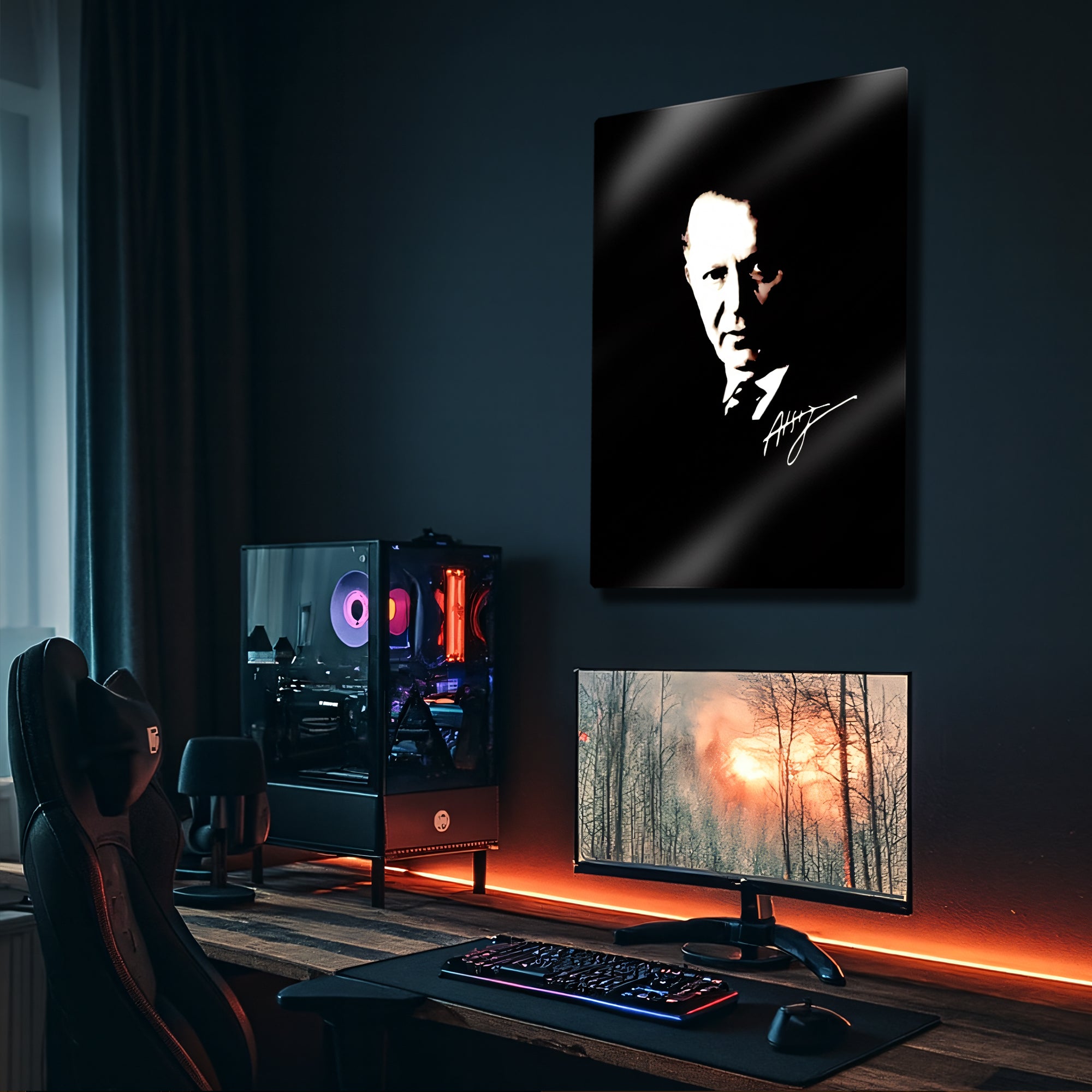 Nihal Atsız İmzalı Siyah Beyaz Portre - Metal Tablo