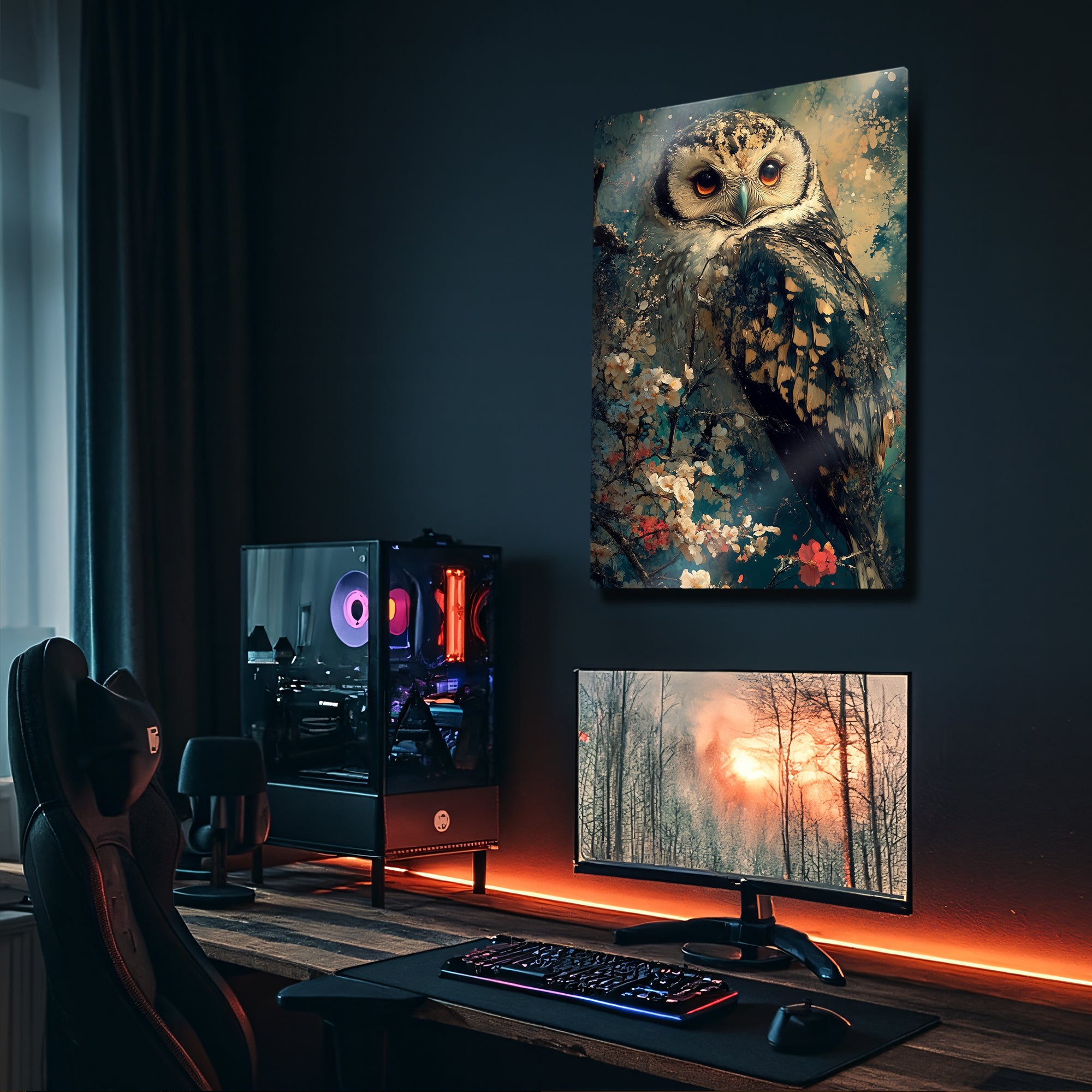 Baykuş ve Çiçekler Sanatsal - Metal Tablo