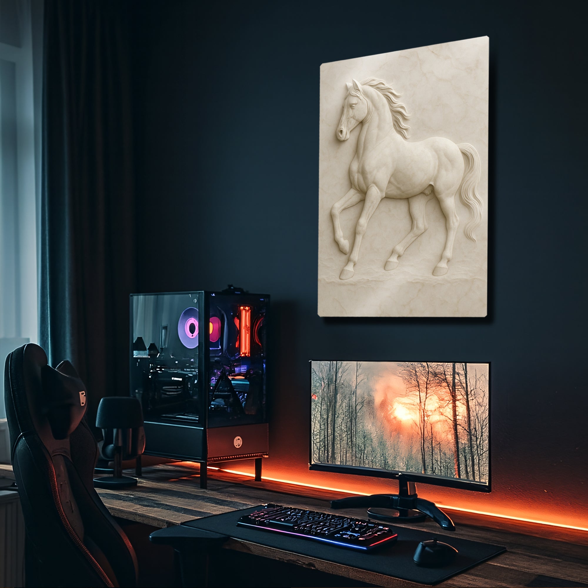 Heykelsi Kabartma At Figürü - Metal Tablo