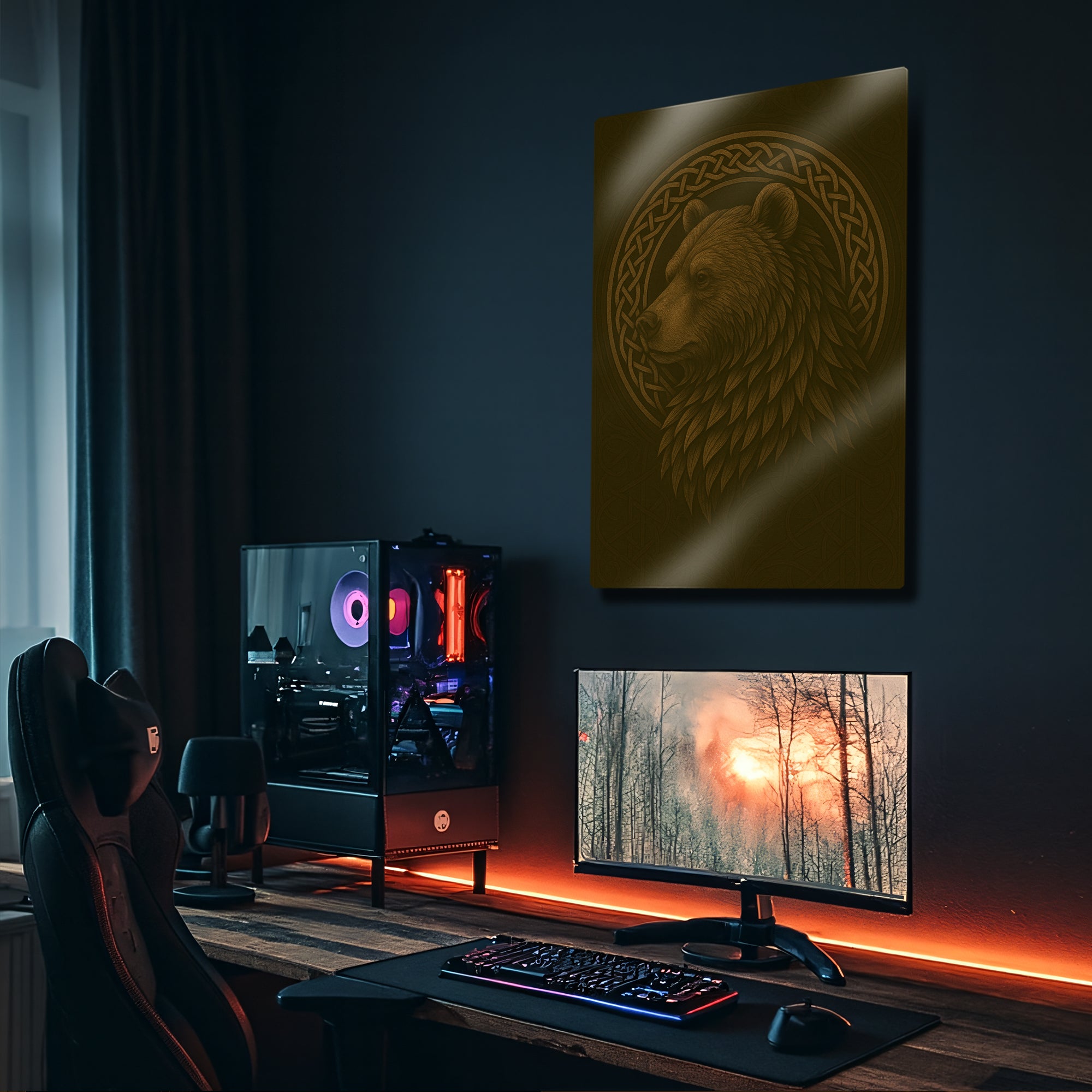 Kelt Desenli Ayı Figürü - Metal Tablo