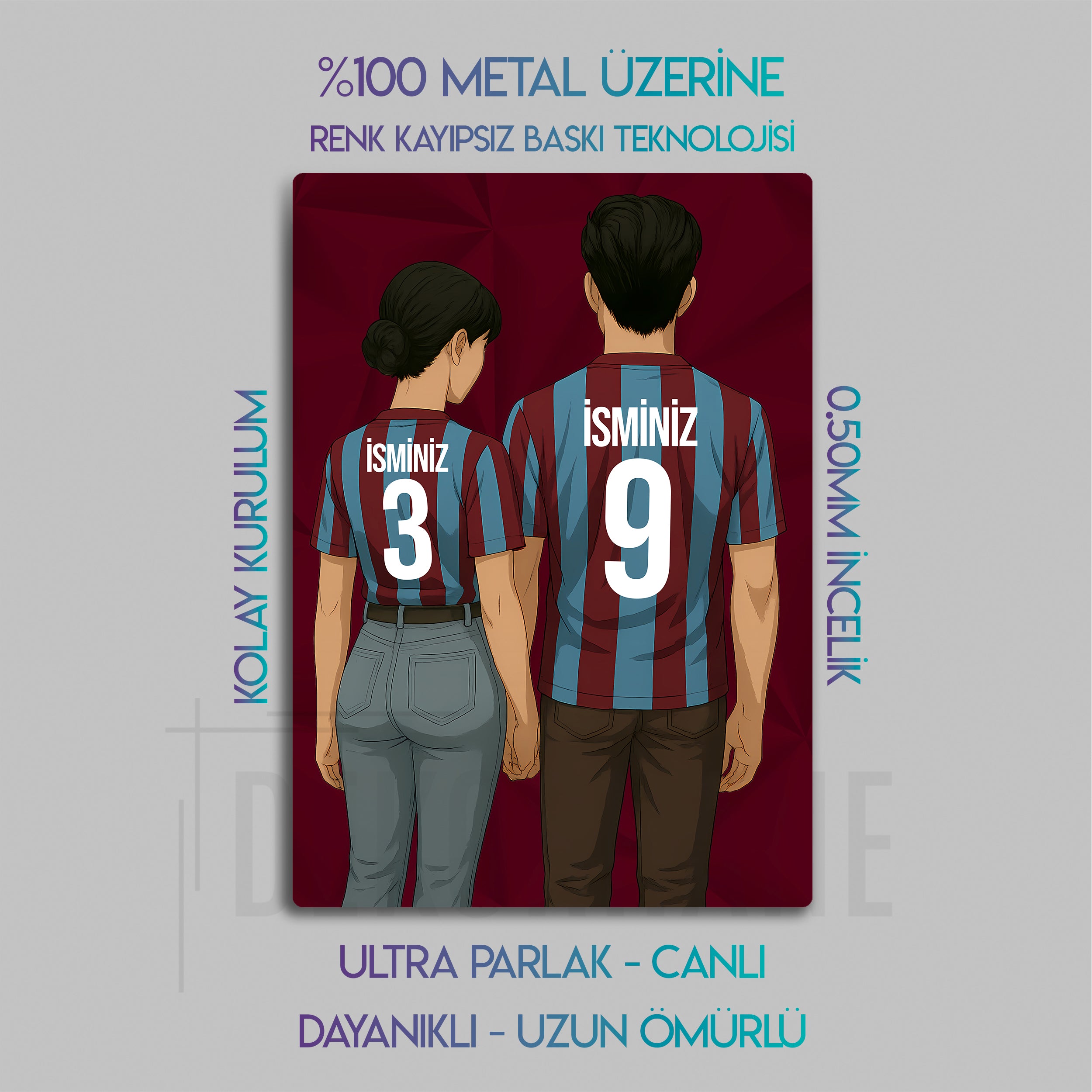 Trabzonspor Sevgili Erkek Kadın - Kişiselleştirilebilir Metal Tablo