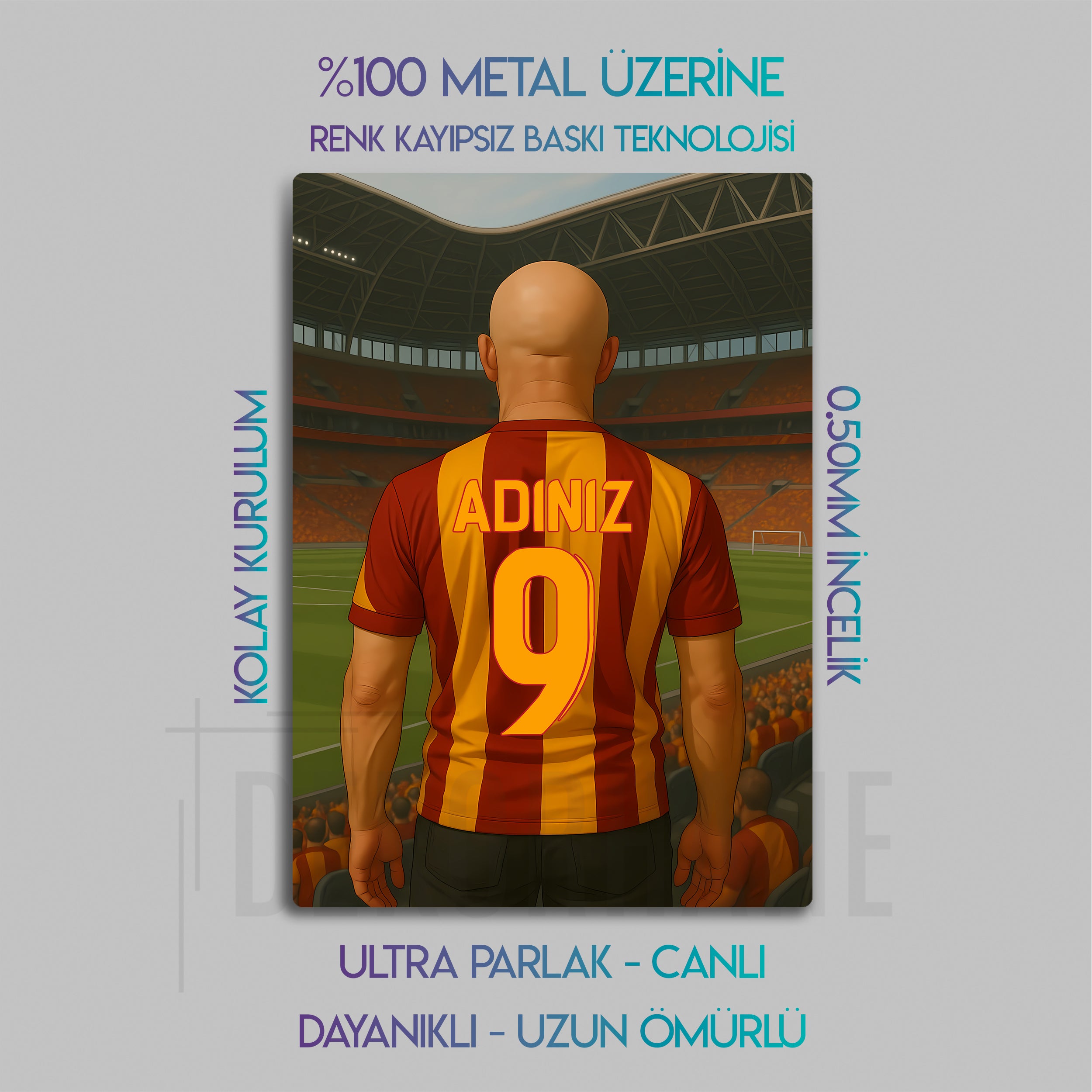 Galatasaray Bireysel Stadyum Temalı Kel - Kişiselleştirilebilir Metal Tablo